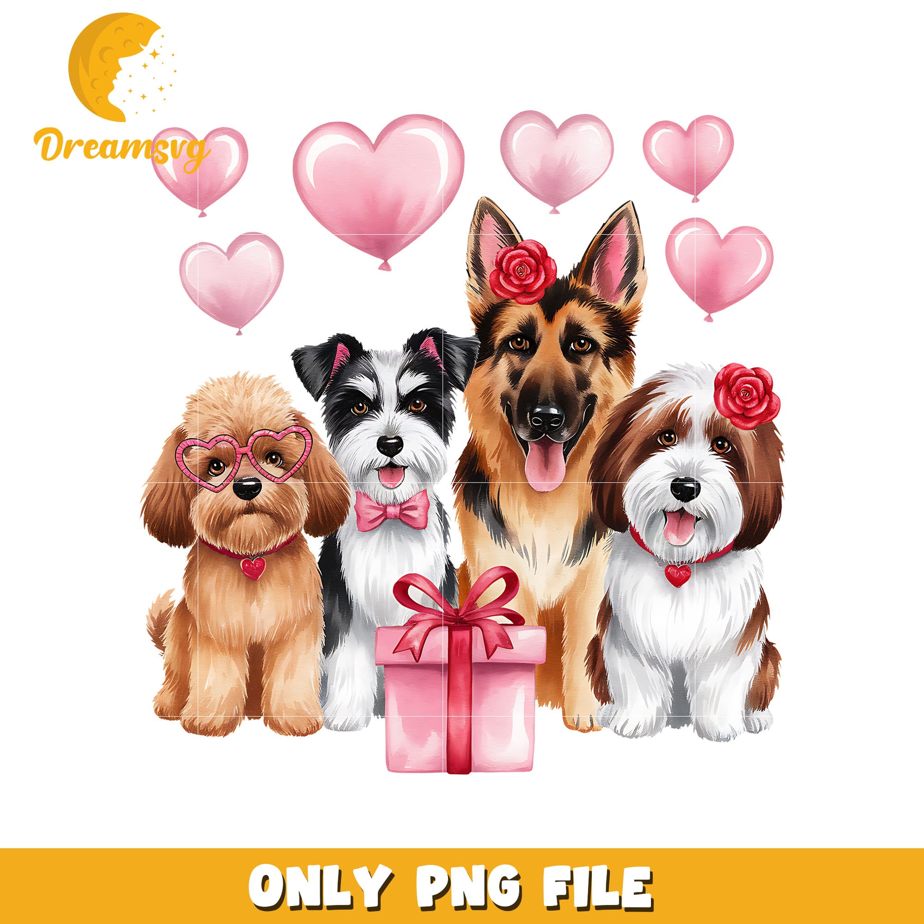 Cute dogs and valentine present png, dogs png, valentine present png