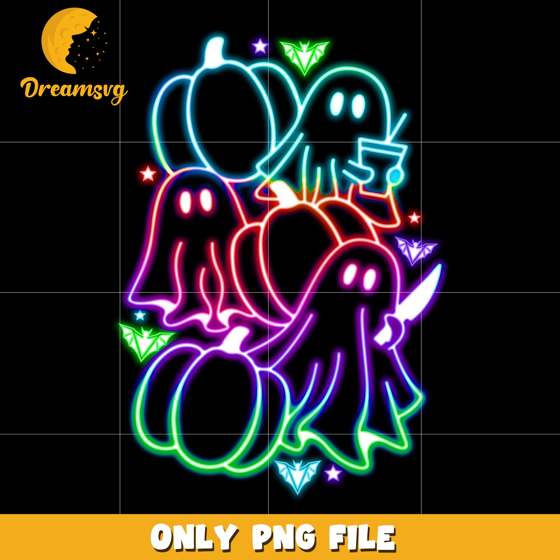 Cute ghost and pumpkin neon png, spooky autumn​ png, trick or treat png
