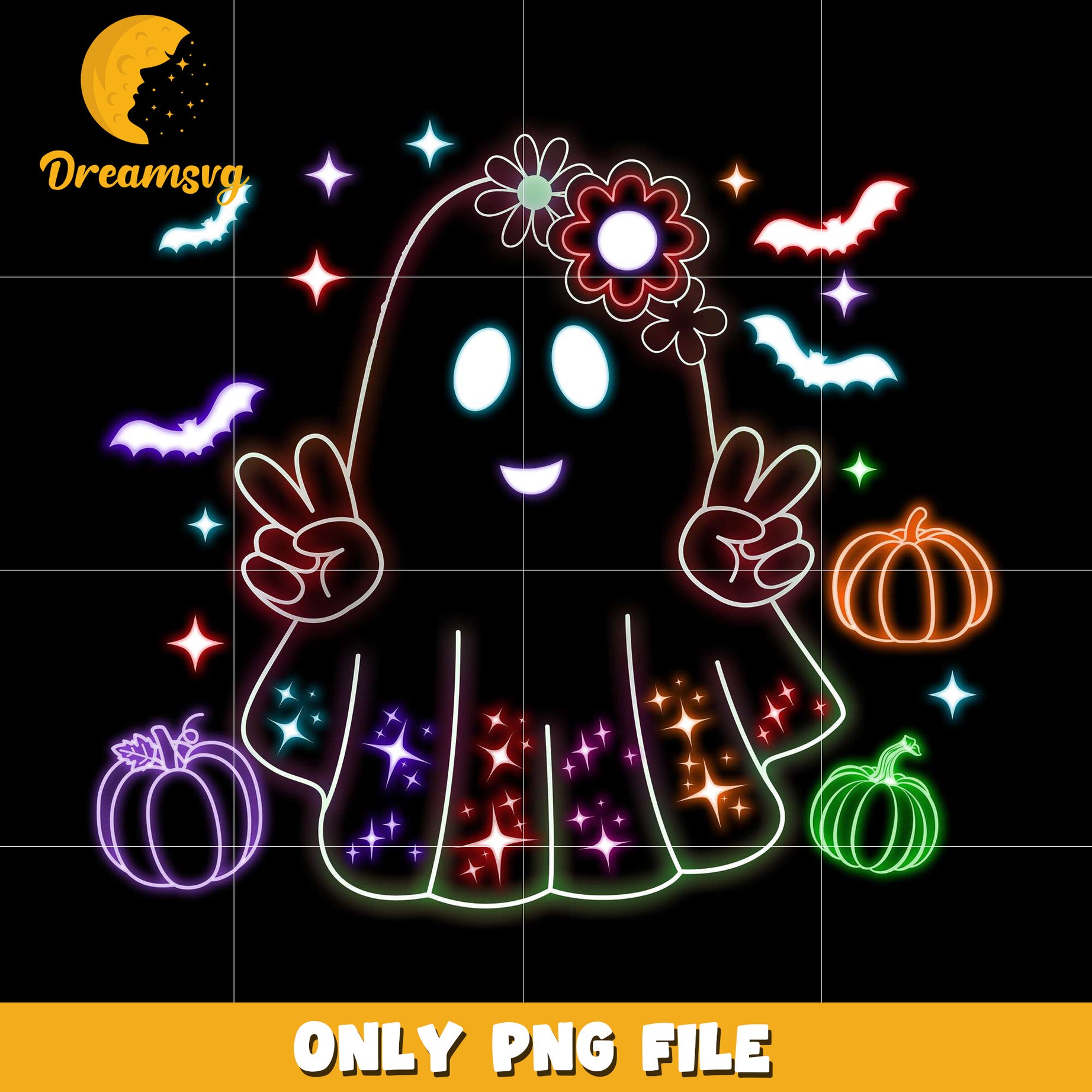 Cute ghoul design neon png, spooky season​ png, halloween pumpkin png