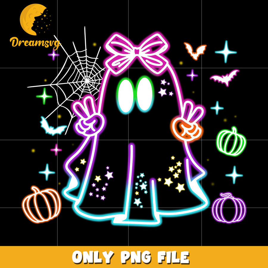 Cute ghoul neon png, spooky autumn​ png, trick or treat png