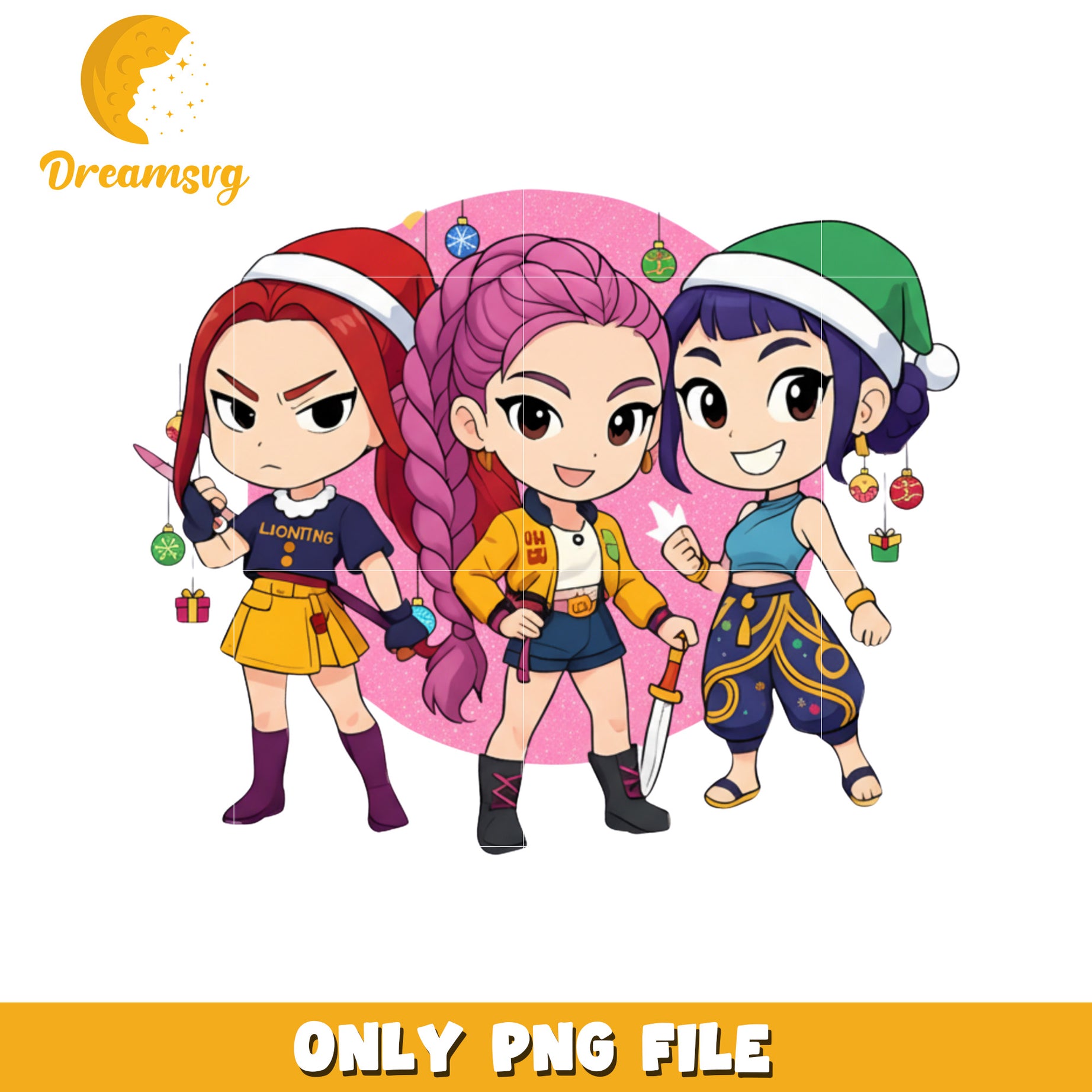 Cute girls huntrix png, demon hunters png, christmas songs png