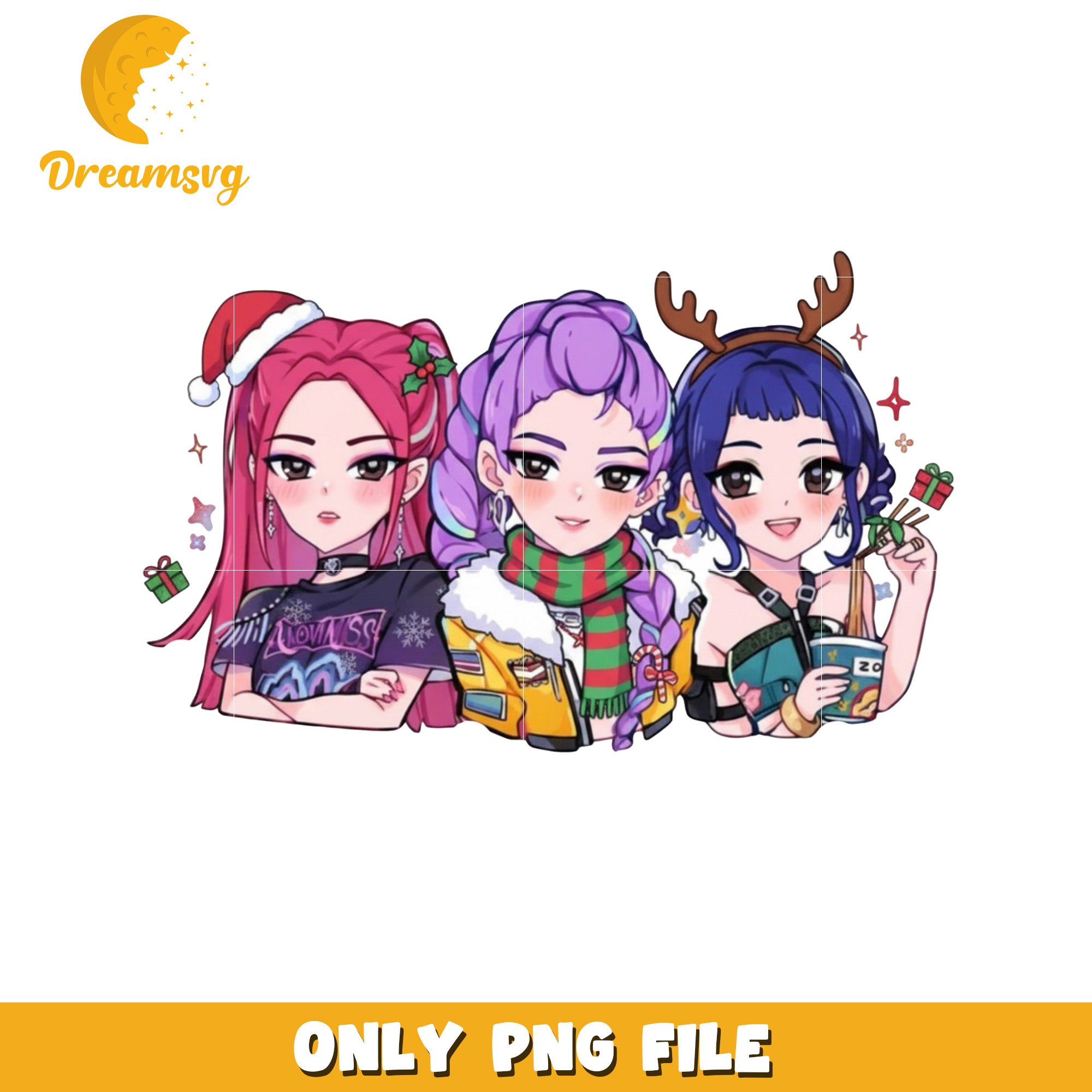 Cute girls huntrix png, korean cartoon png, christmas sweater​ png
