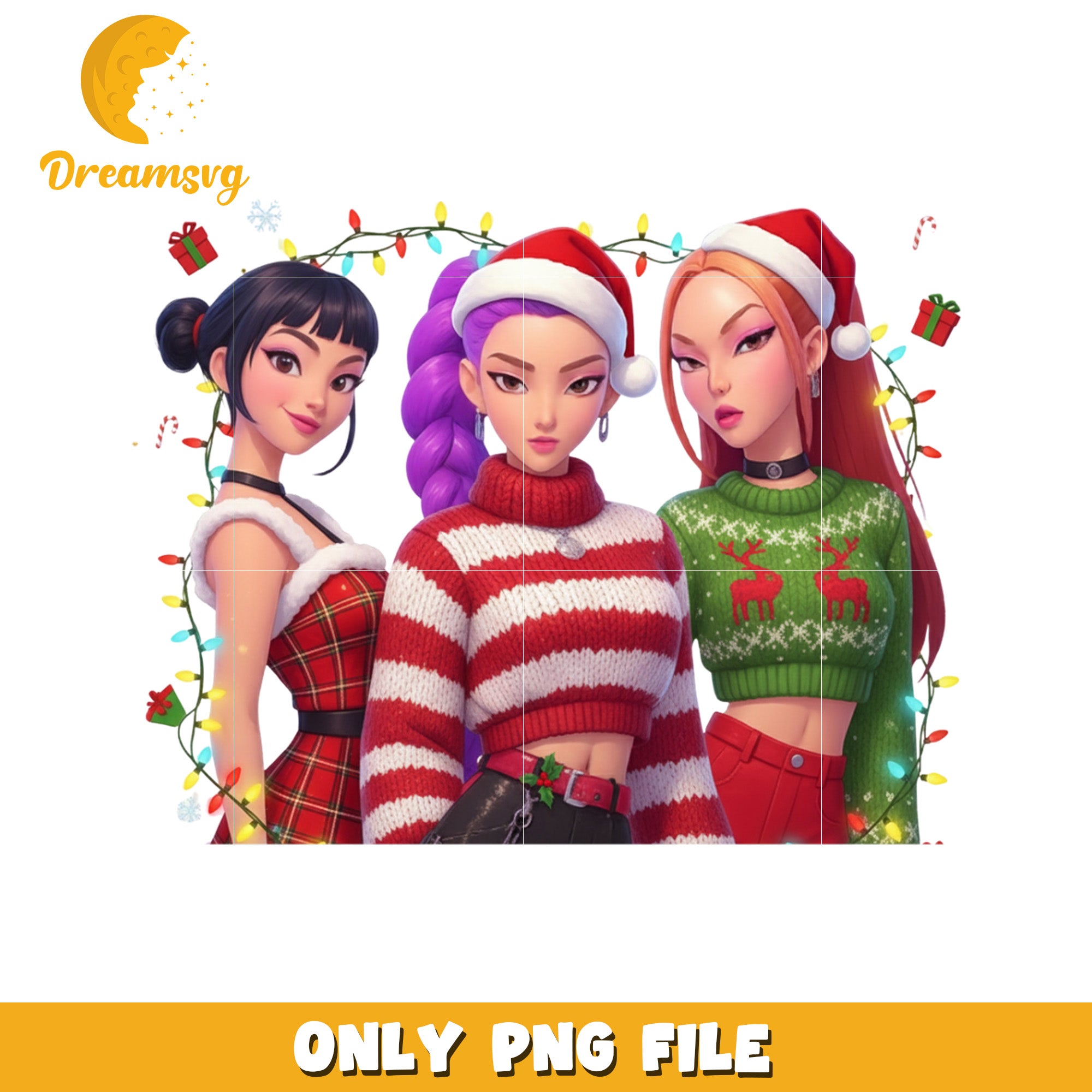 Cute girls png, huntrix girls png, christmas tree png