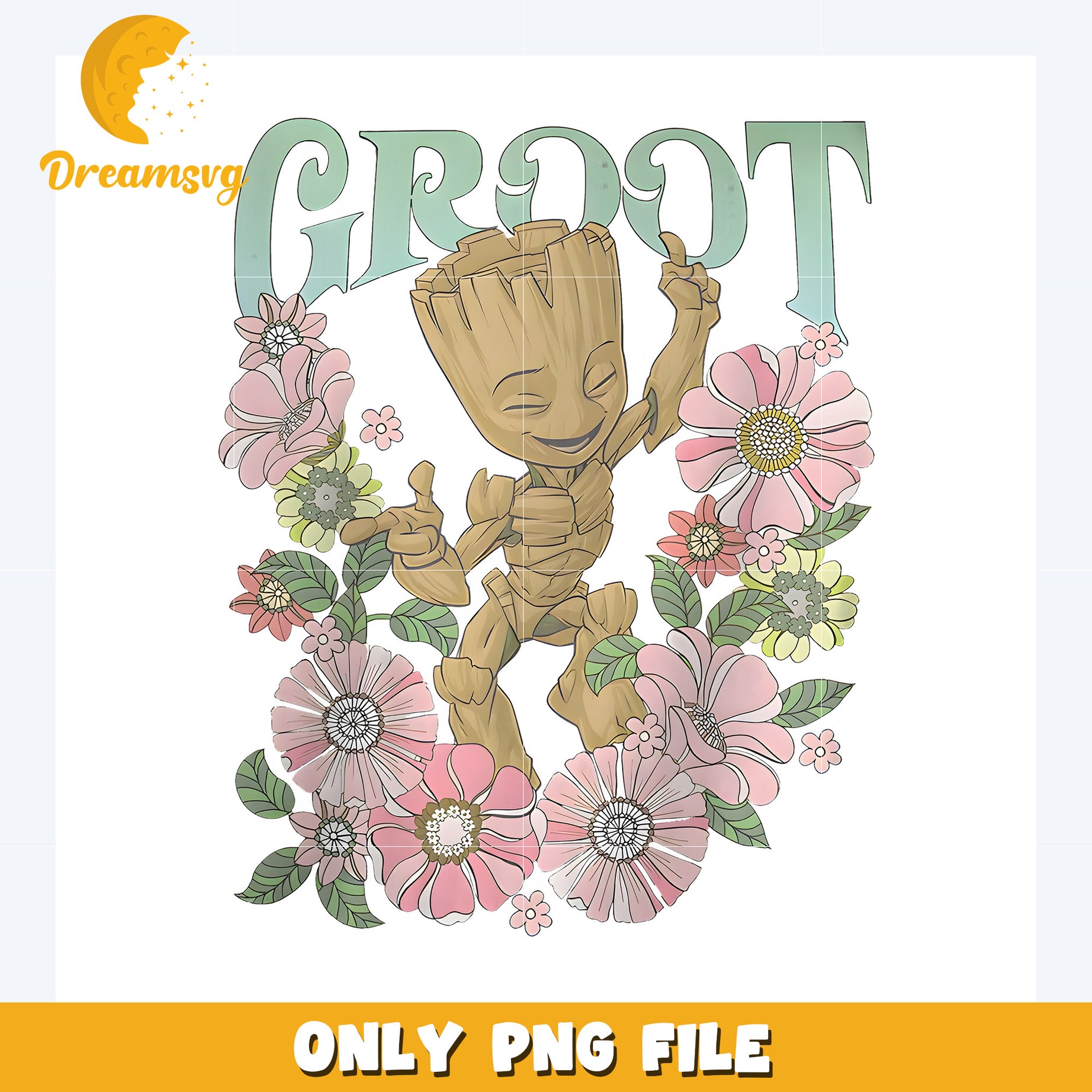 Cute groot flowers design png, disney png, disney world png