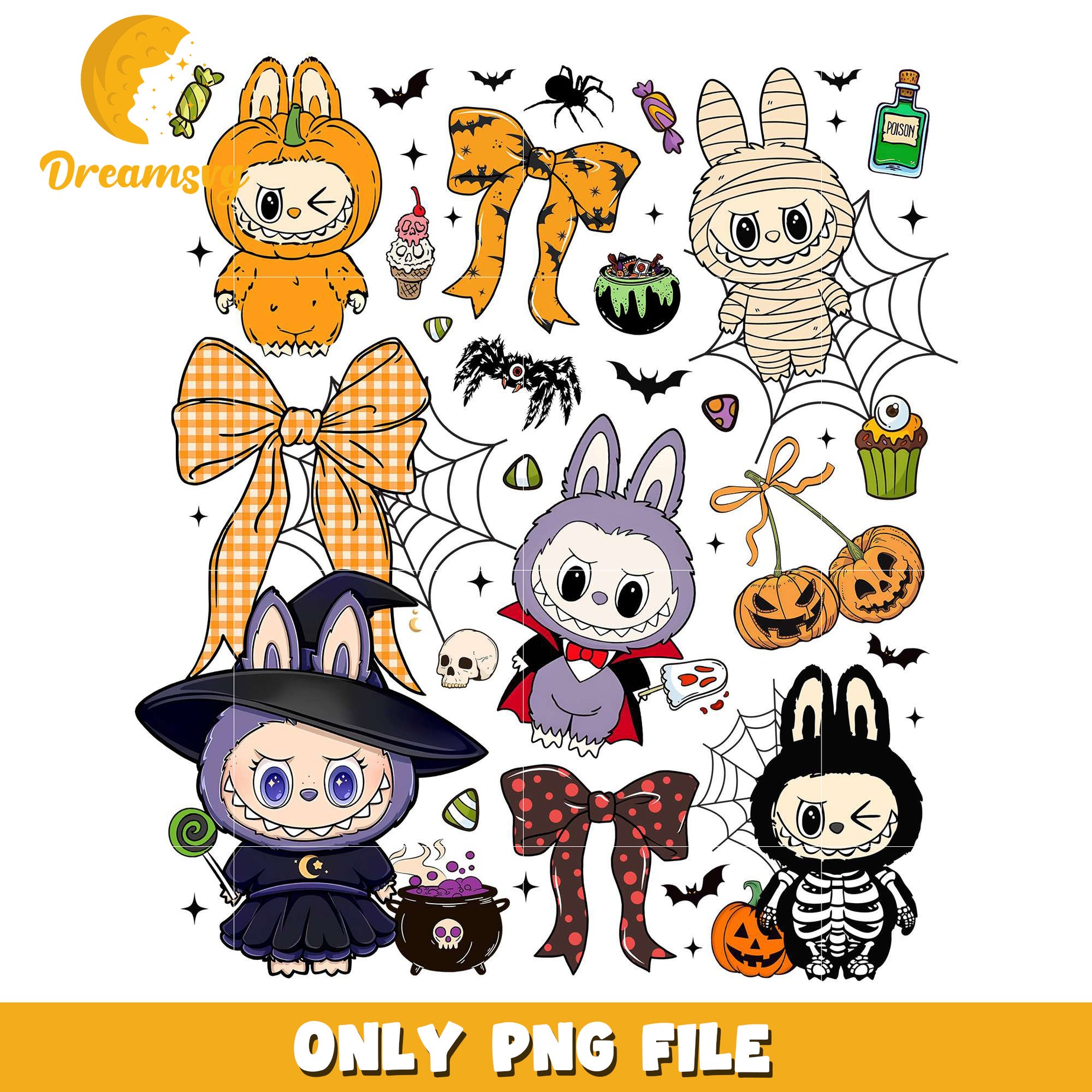 Cute halloween pumpkin labubu png, halloween cartoons​ png, halloween movies​ png