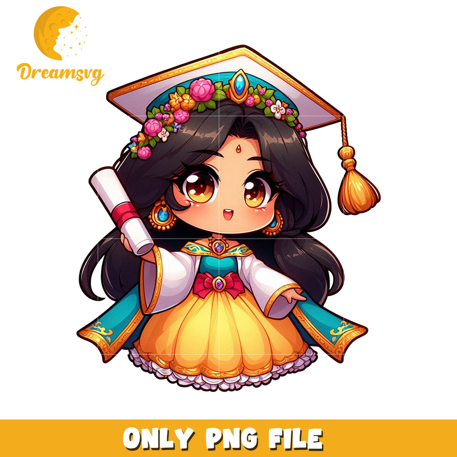 Cute jasmine graduation  design png, disney cartoons png, disney princess png