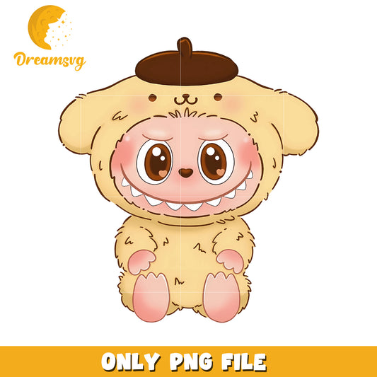 Cute labubu yellow dog design png, labubu toys png, labubu characters png