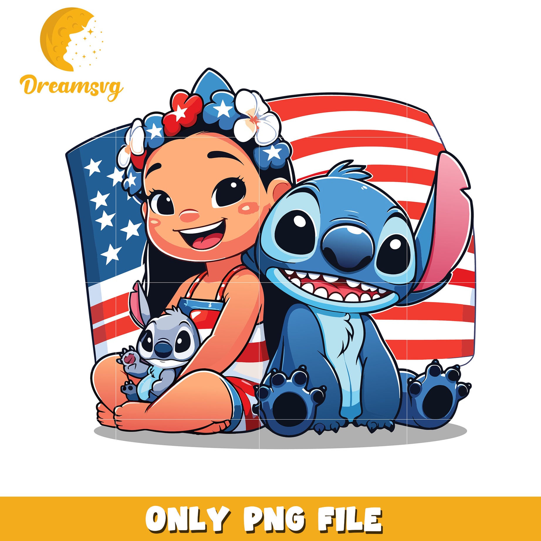 Cute lilo and stitch america png, lilo and stitch png, 4th of july png
