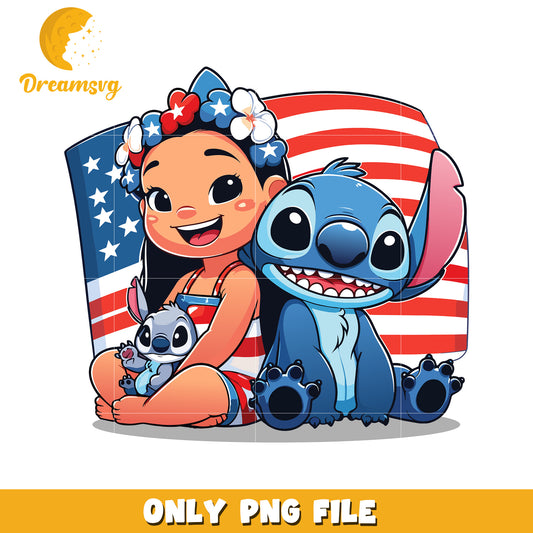Cute lilo and stitch america png, lilo and stitch png, 4th of july png