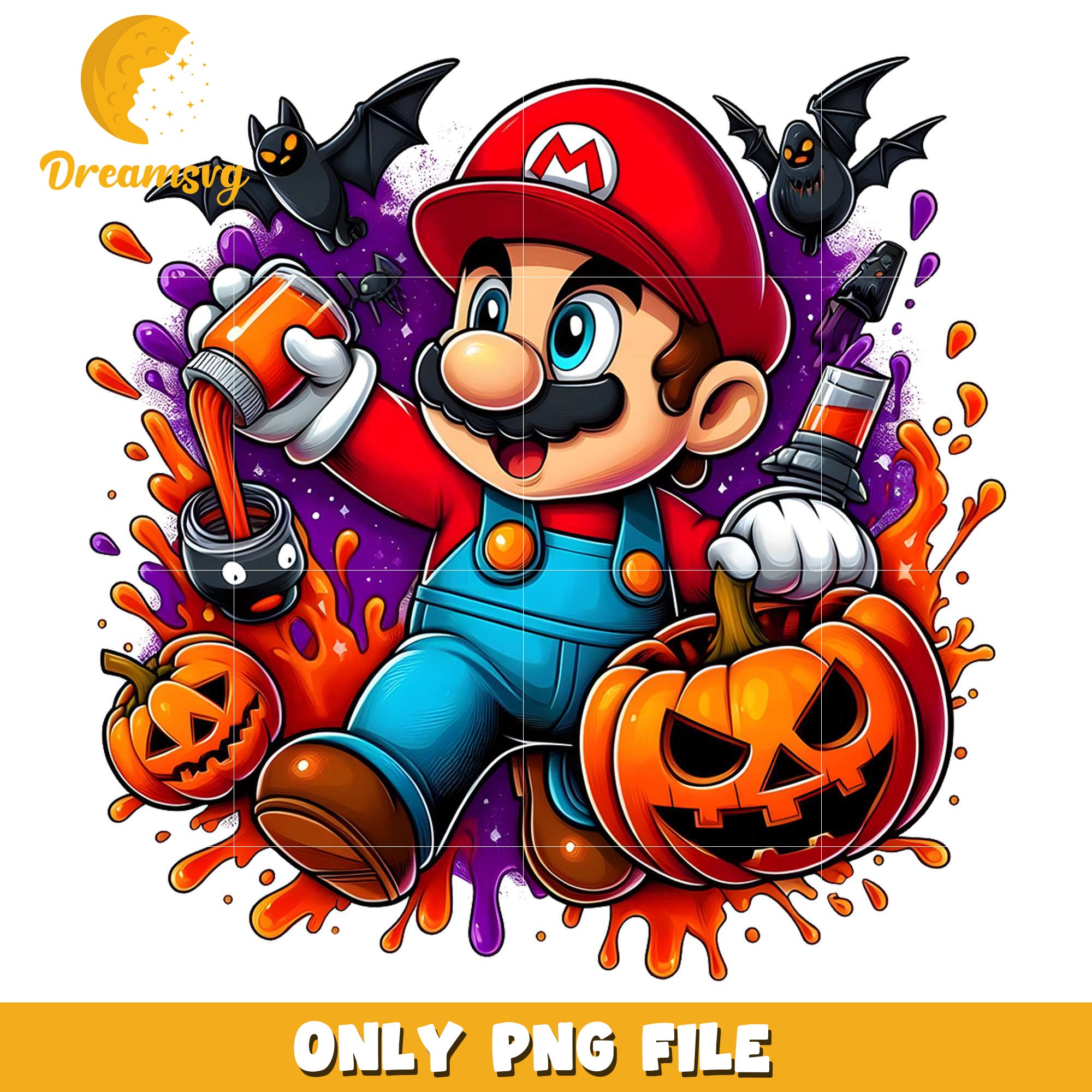 Cute mario png, trick oe treat png, halloween era png
