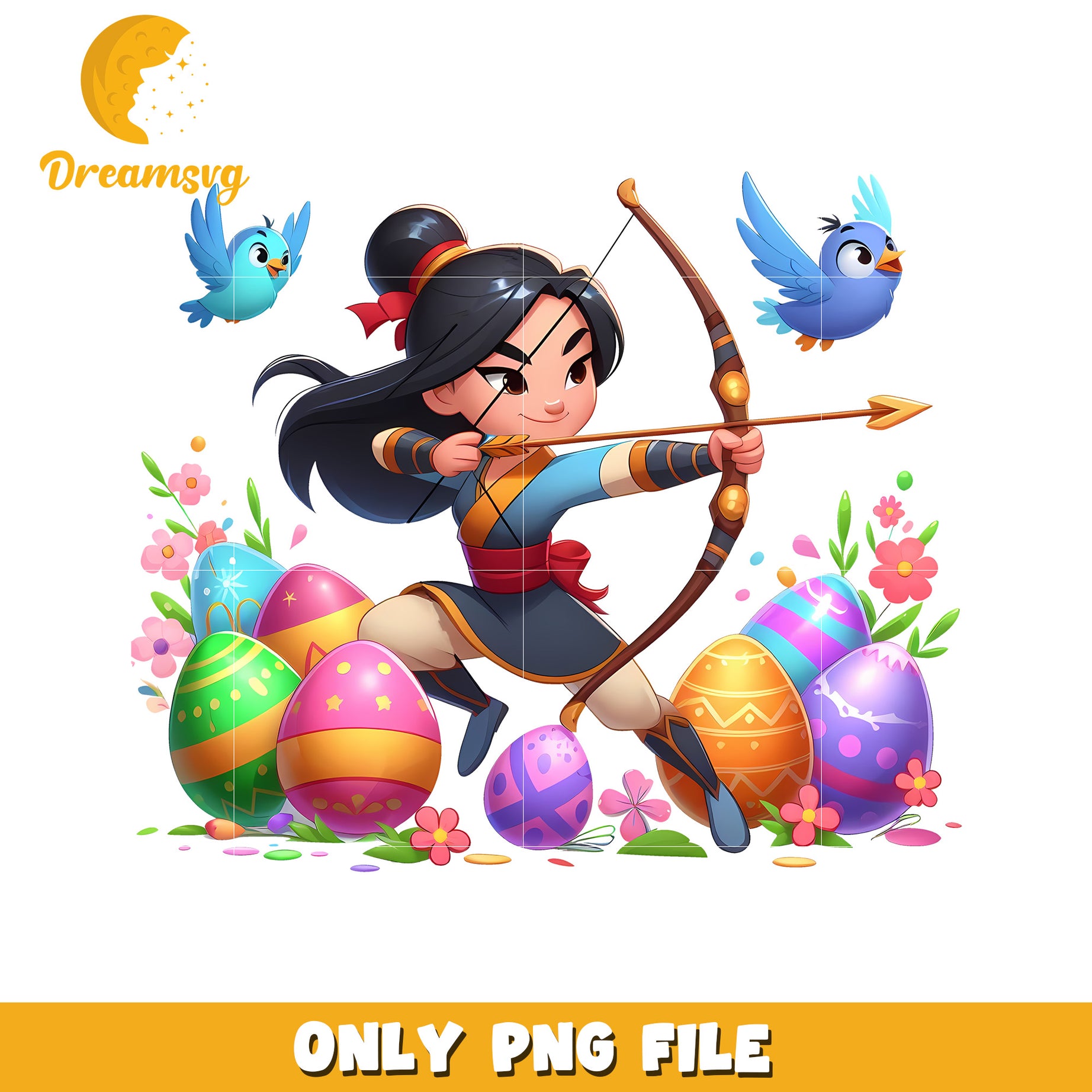 Cute mulan princess easter eggs png, easter day png, princess png