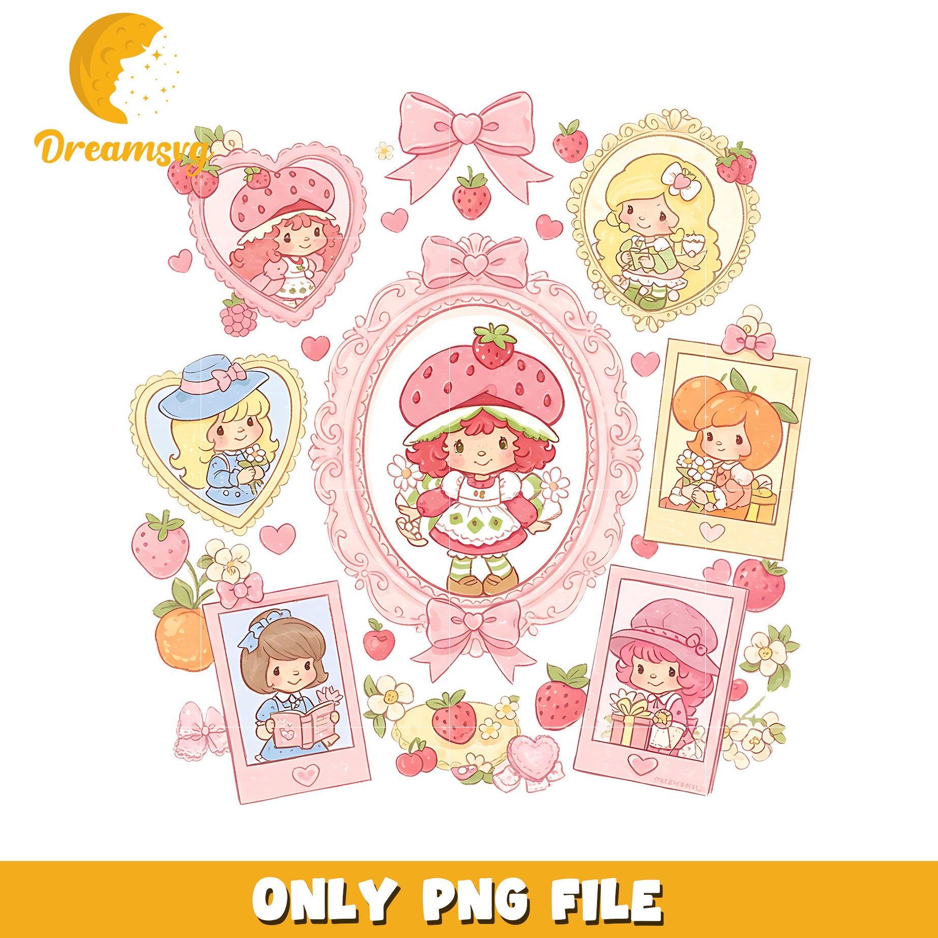 Cute picture frame png, shortcake strawberry png, strawberry shortcake characters png