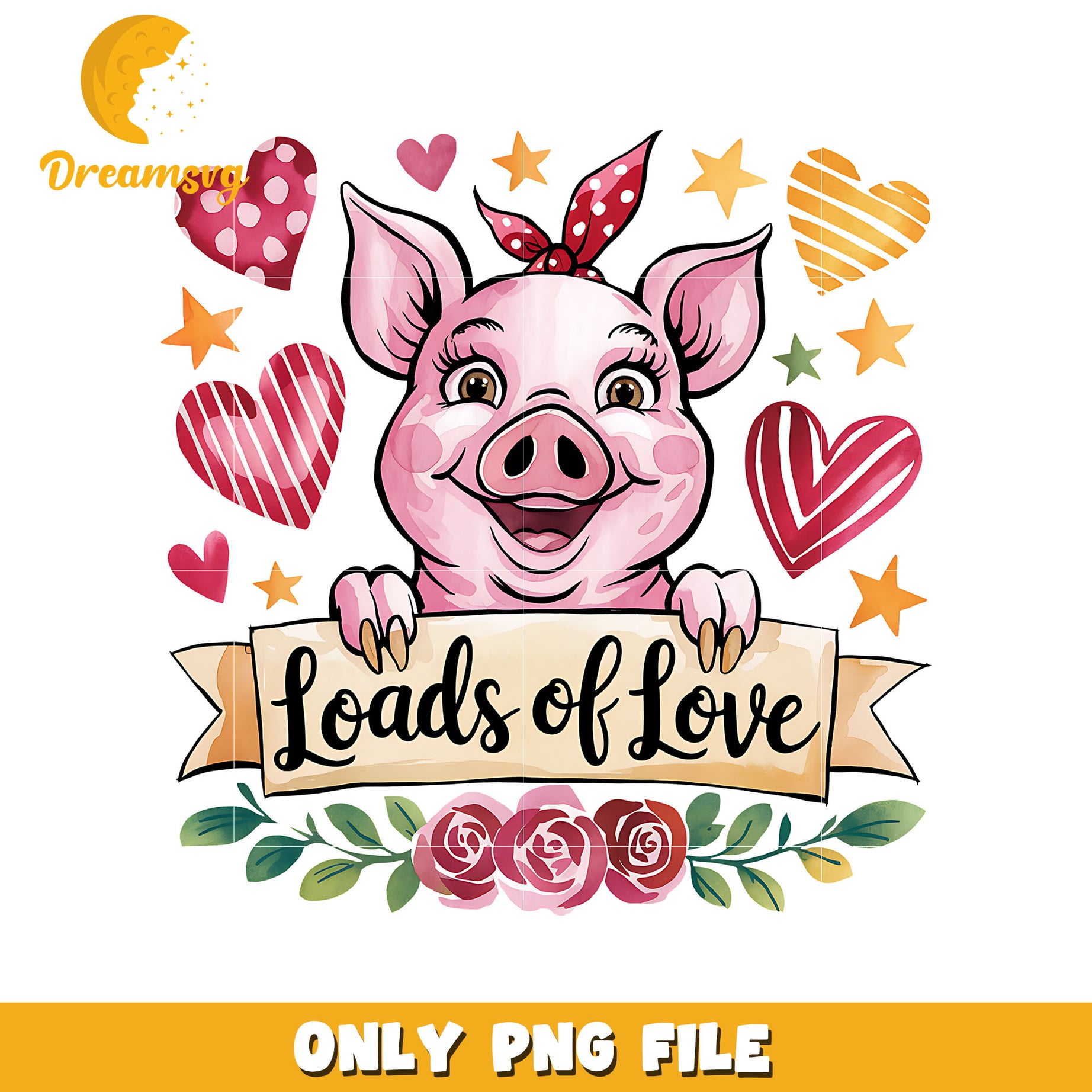 Cute pig loads of love valentine png, loads of love png