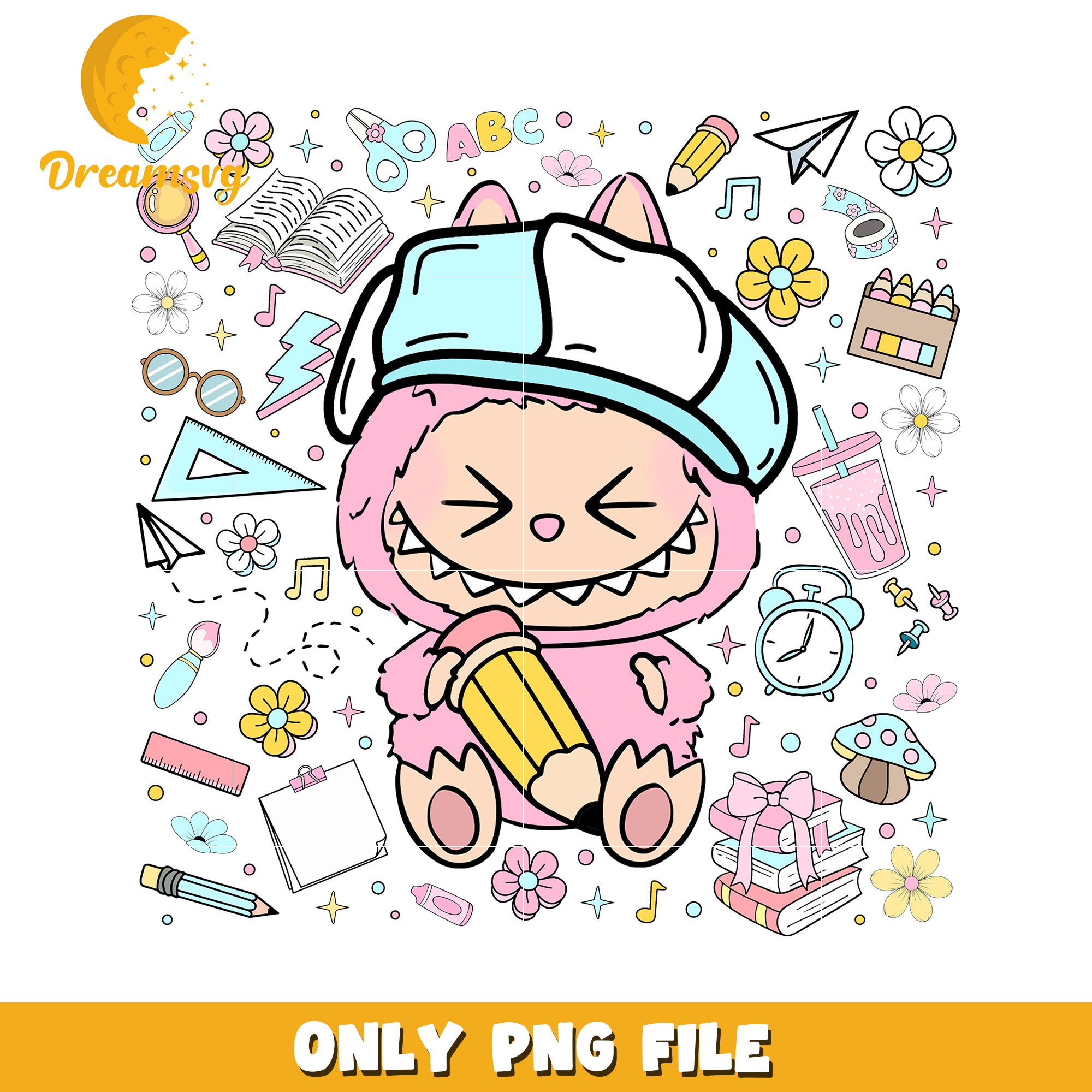 Cute pink artist labubu png, have a seat labubu​ png, labubu doll png