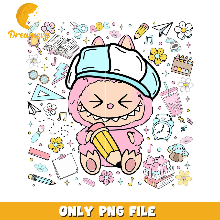 Cute pink artist labubu png, have a seat labubu​ png, labubu doll png