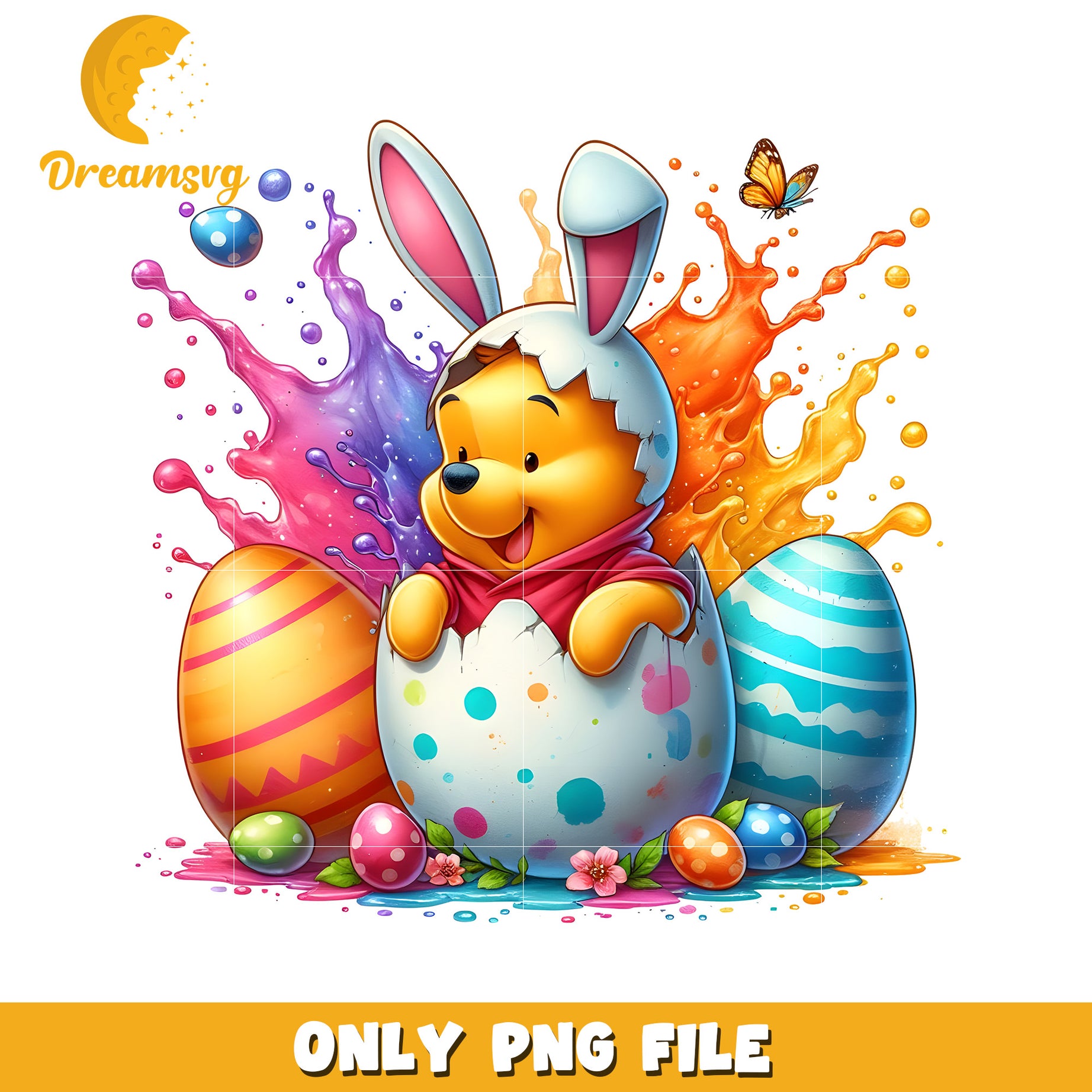 Cute pooh bunny easter png, disney easter eggs png, bunny png