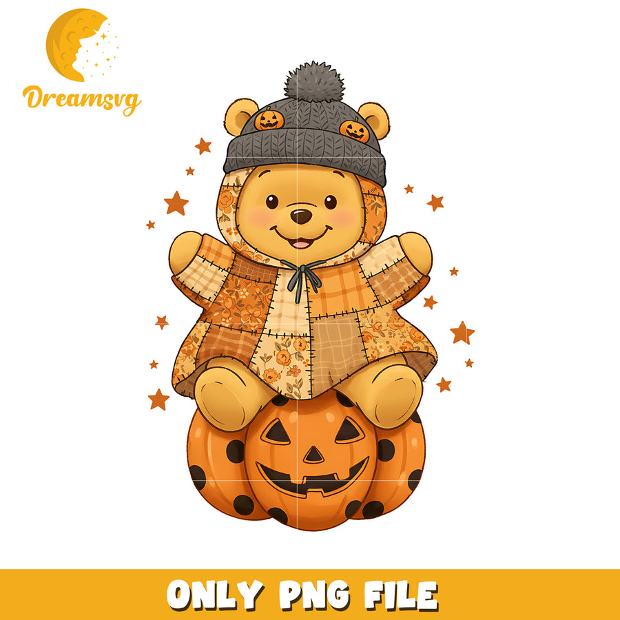 Cute pooh pumpkin design png, trick or treat  png, halloween pumpkin png