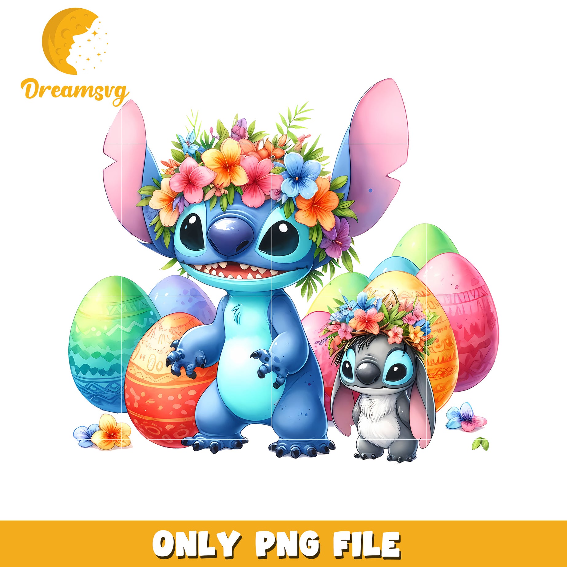 Cute stitch flower easter eggs png, easter day png, stitch png