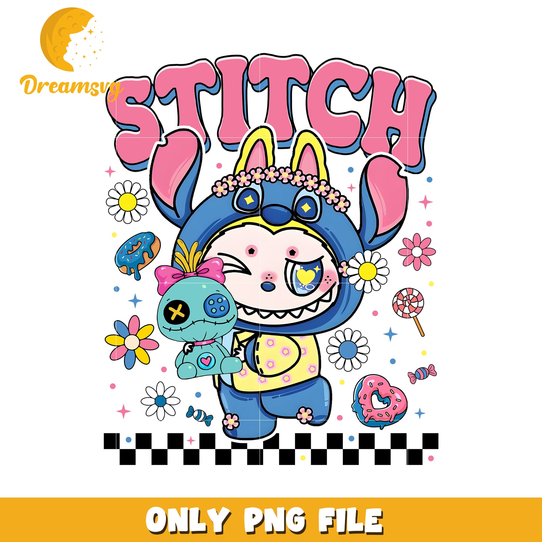 Cute stitch labubu png, popmart labubu png, cute labubu png