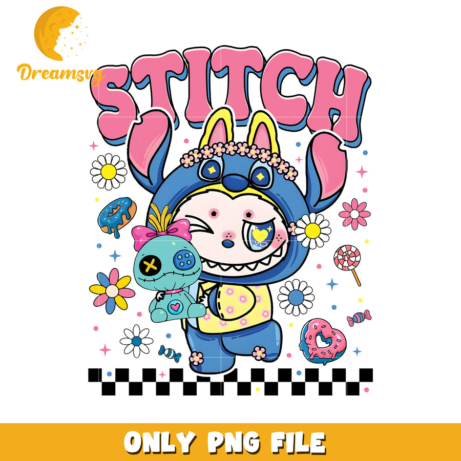 Cute stitch labubu png, popmart labubu png, cute labubu png