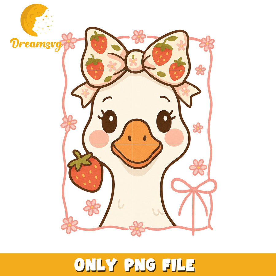 Cute strawberry goose png, cute goose png, fruit animal png
