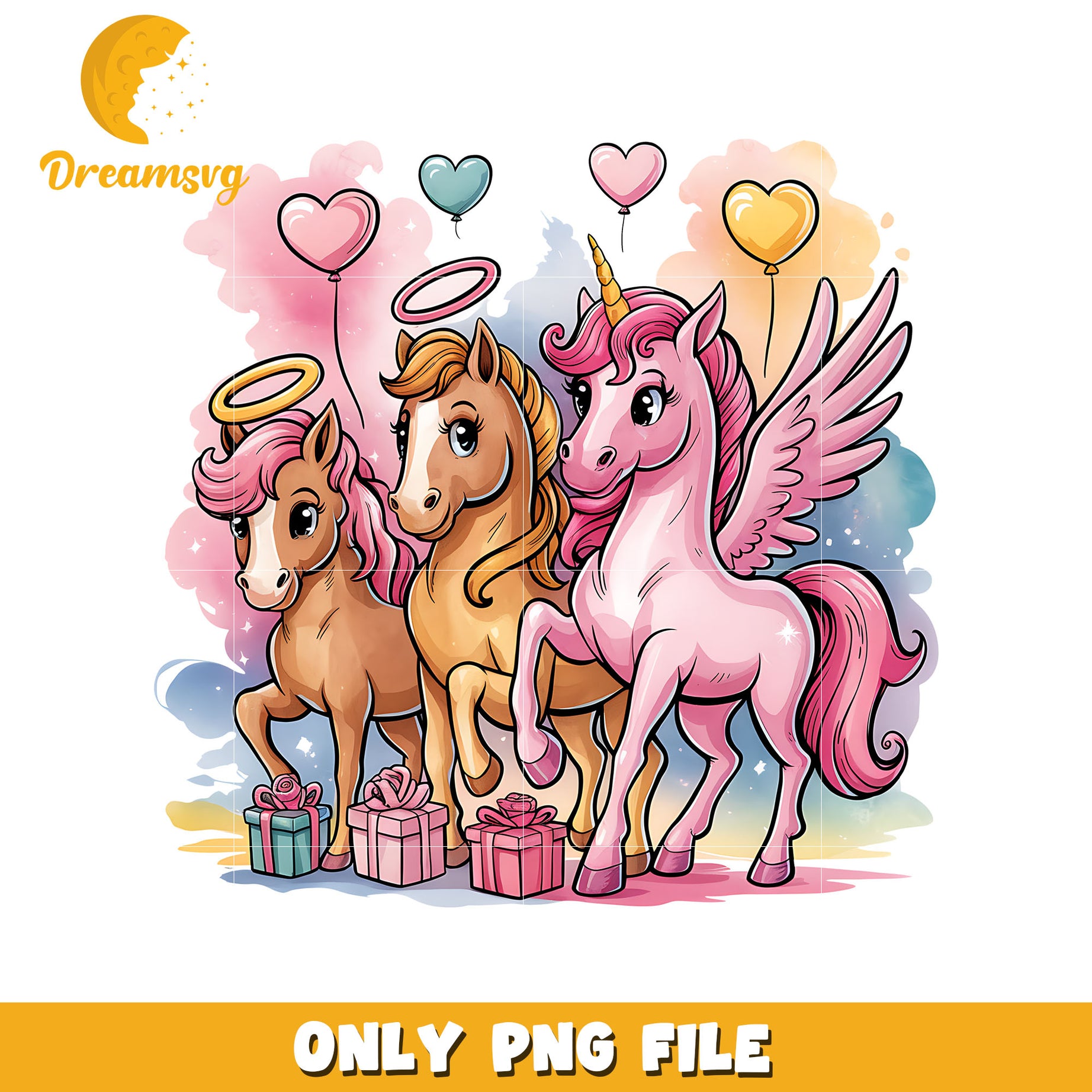 Cute unicorns valentine presents png, valentine presents png