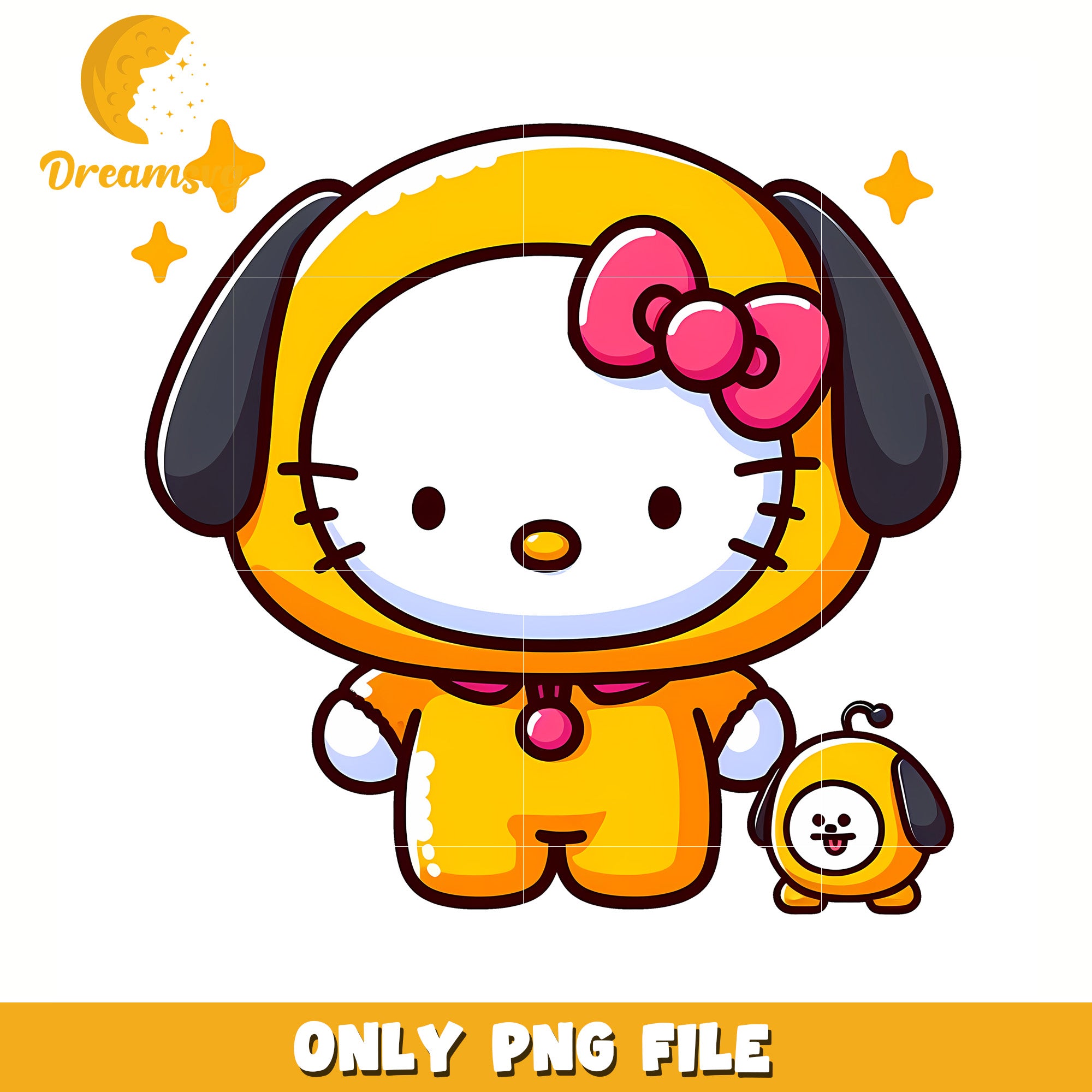 Cute yellow dog kitty png, hello kitty mirror png, hello kitty friends png