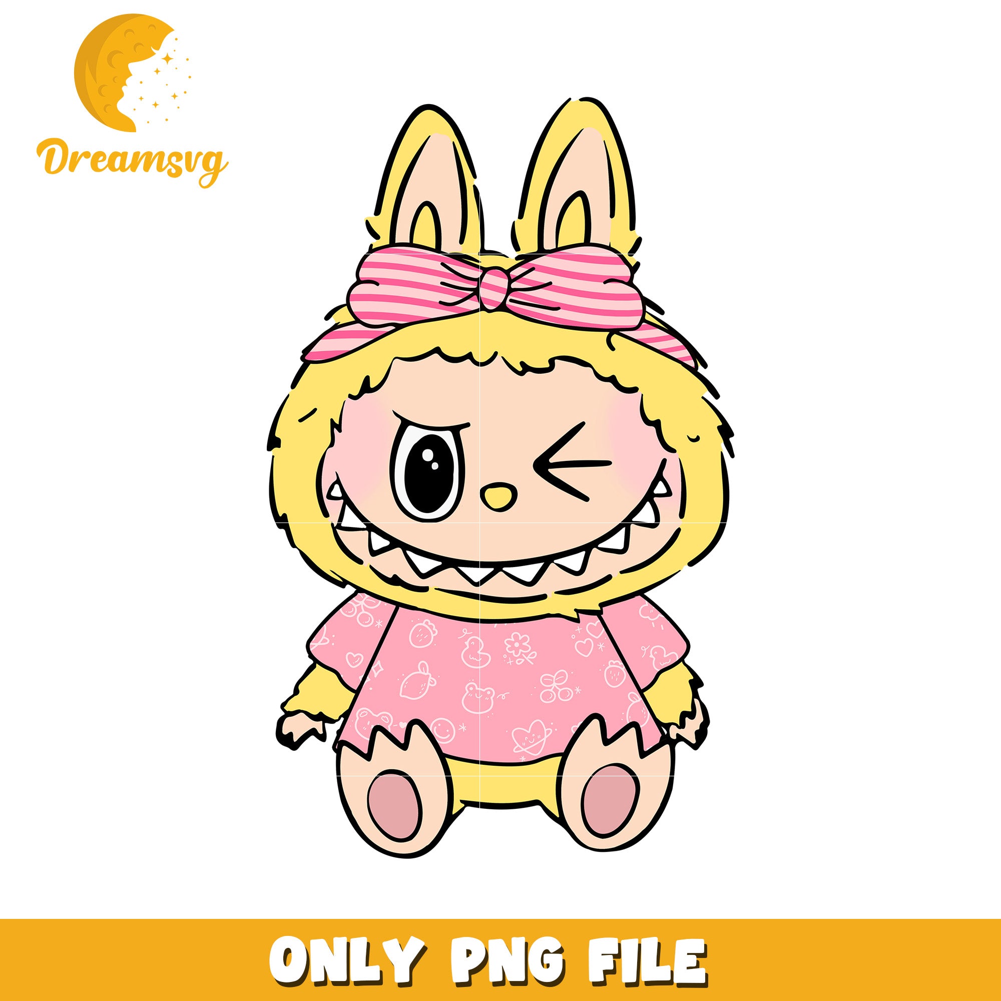 Cute yellow labubu png, cute labubu​ png, labubu cartoon​ png