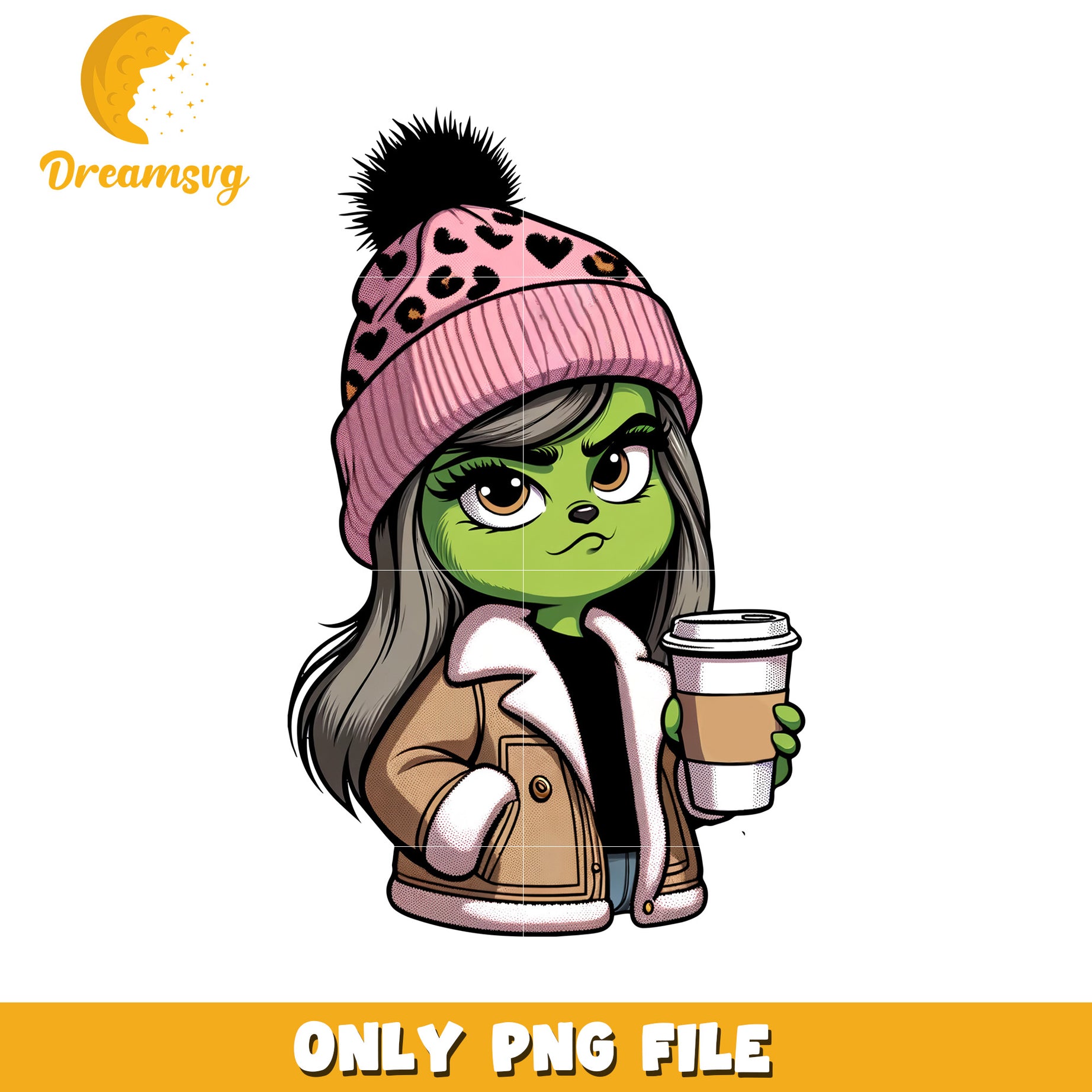 Cute young girl grinch png, grinch face​ png, christmas white png