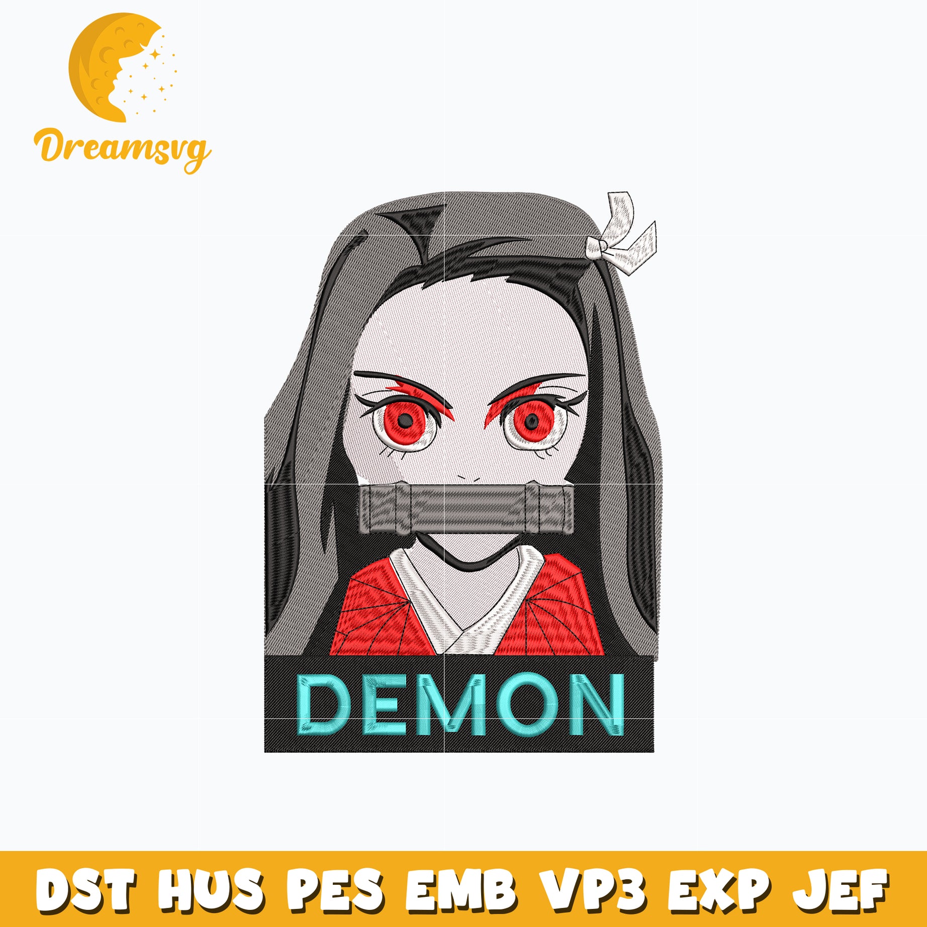 Nezuko demon embroidery design