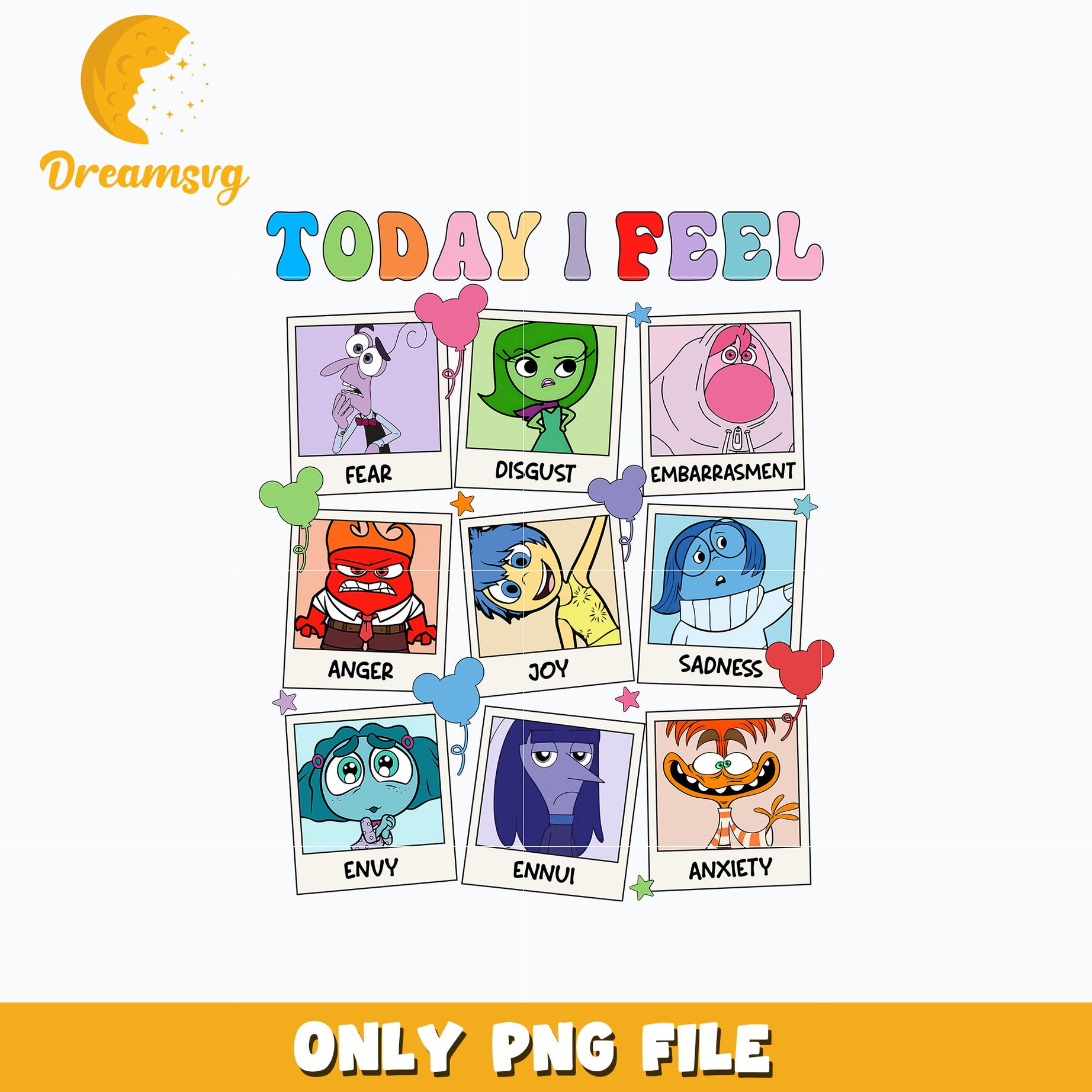 Today I Feel Inside Out 2 Characters png, digital download