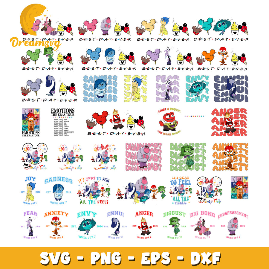Inside out characters name design bundle svg, disney inside out 2​ svg