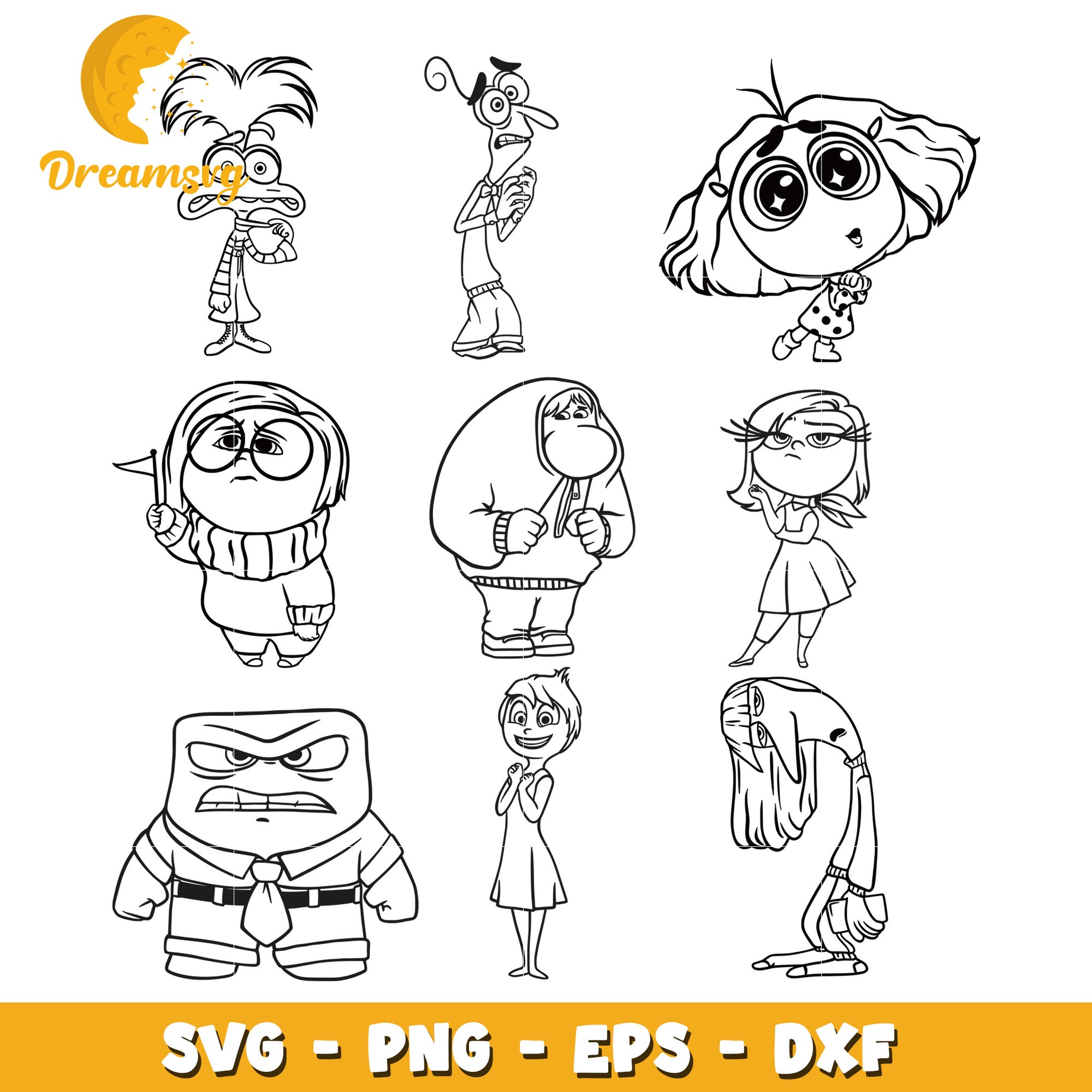 Disney inside out outline design bundle svg, inside out 2​ svg