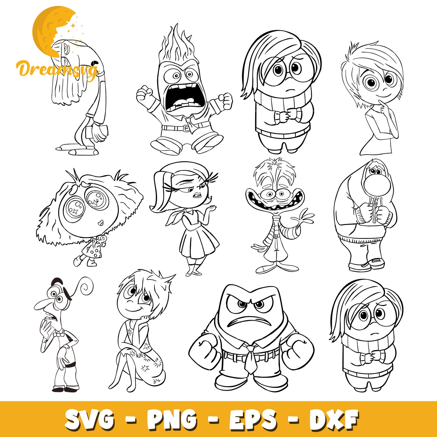 Members inside out outline bundle svg, inside out 2 character​ svg