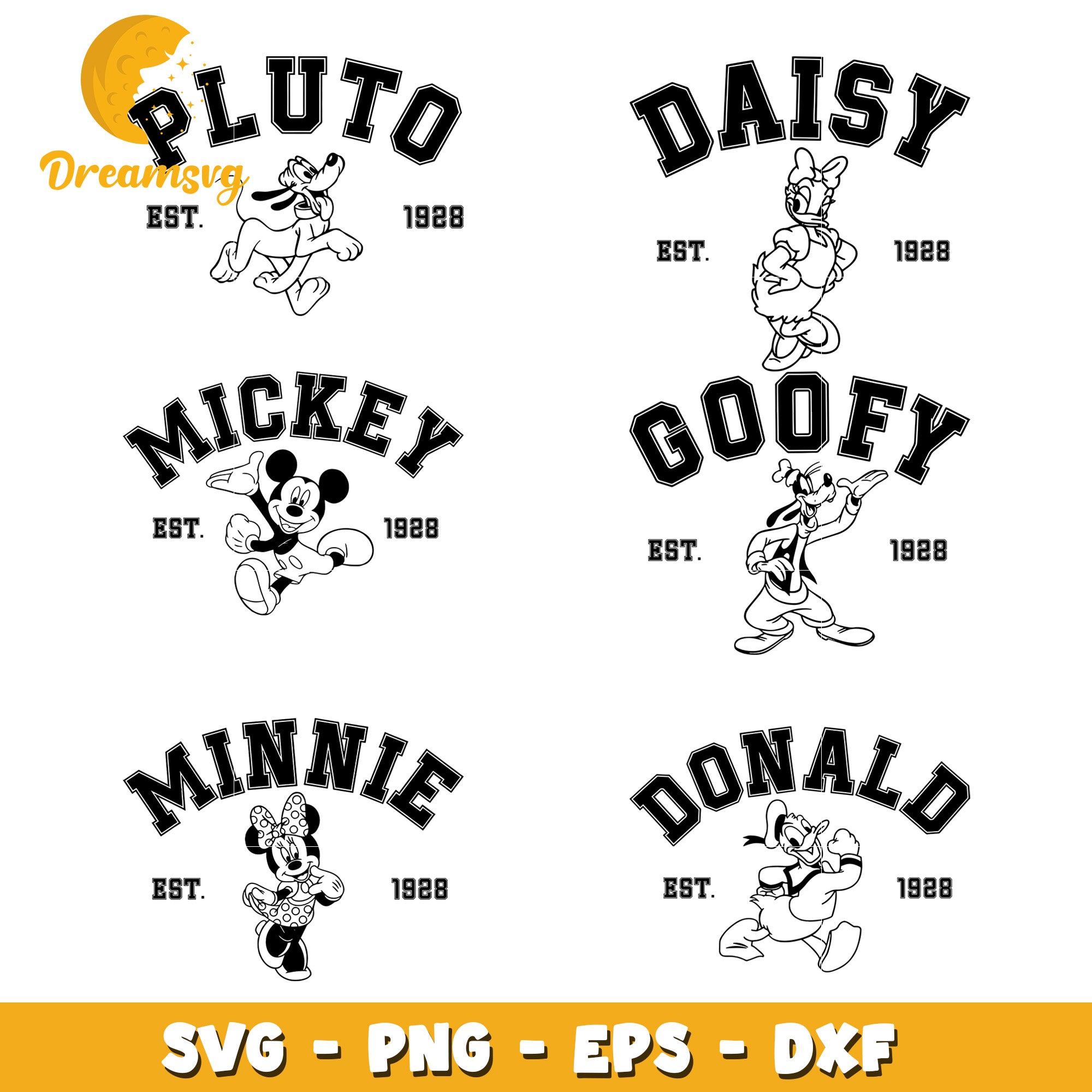 Mickey est 1928 black white bundle svg, mickey mouse characters​ svg