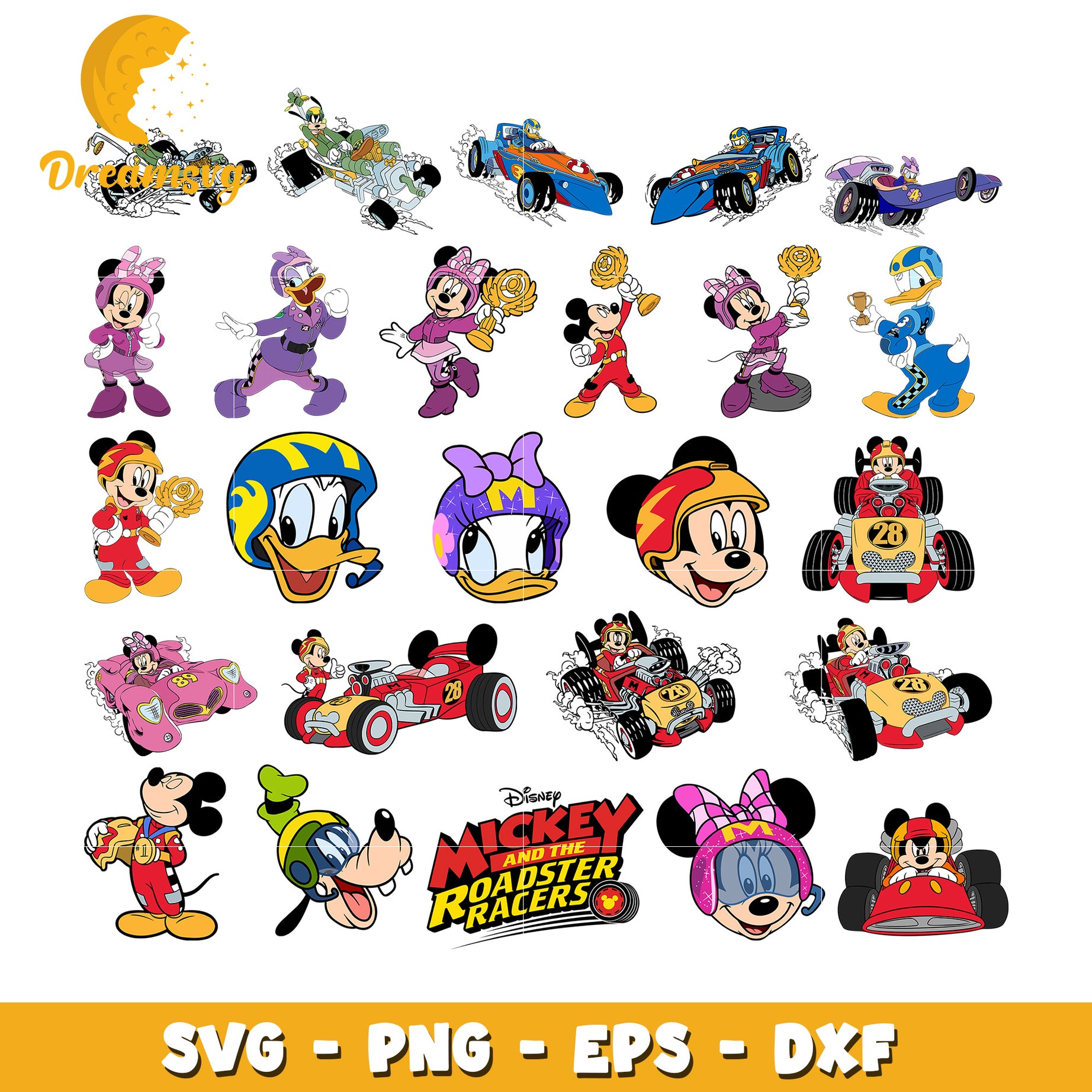 Mouse and friends roadster racers bundle svg, the roadster racers​ svg