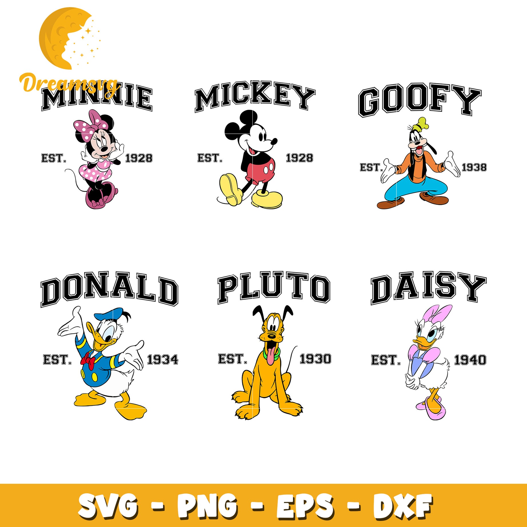 Mickey est 1928 design bundle svg, mickey mouse and friends svg