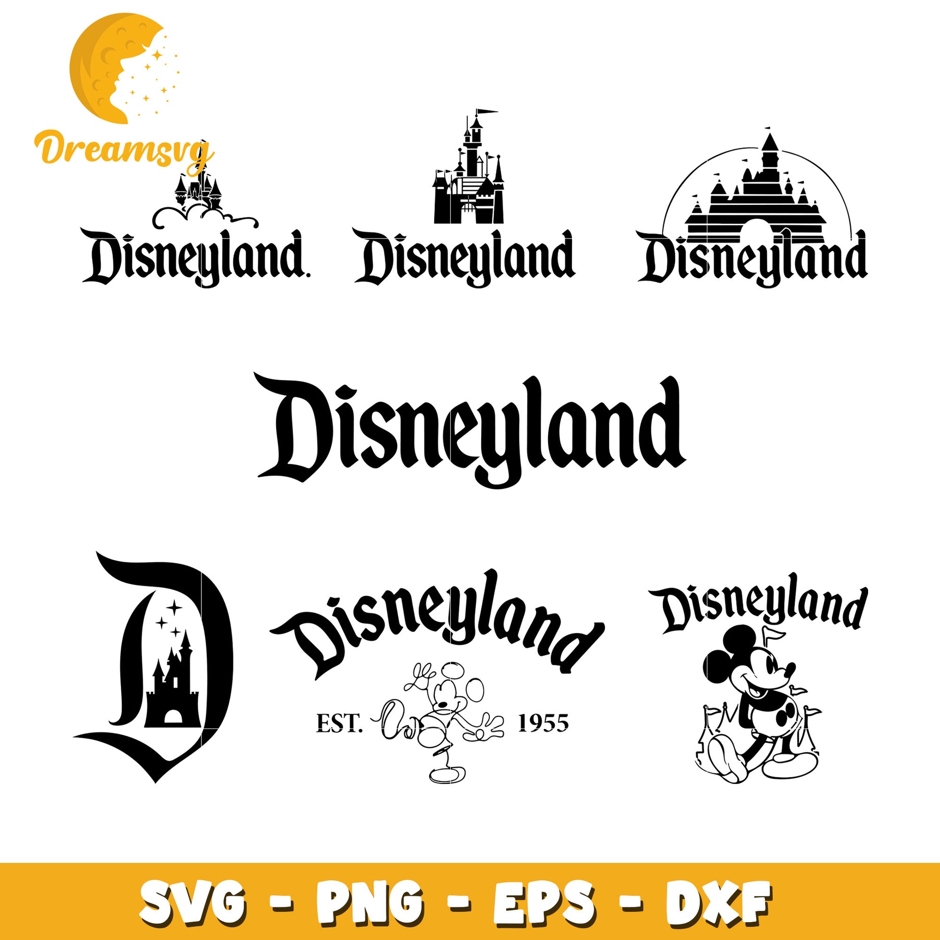 Castle disneyland black design bundle svg, mickey mouse disneyland​ svg