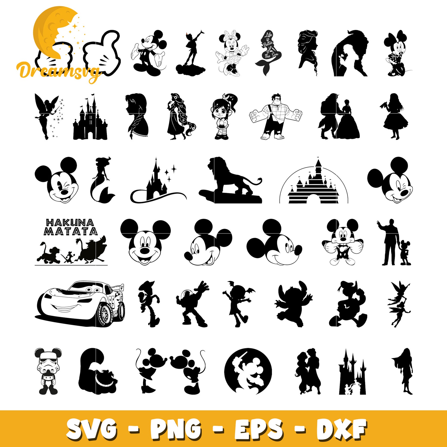 Disney characters black white bundle svg, disney characters svg