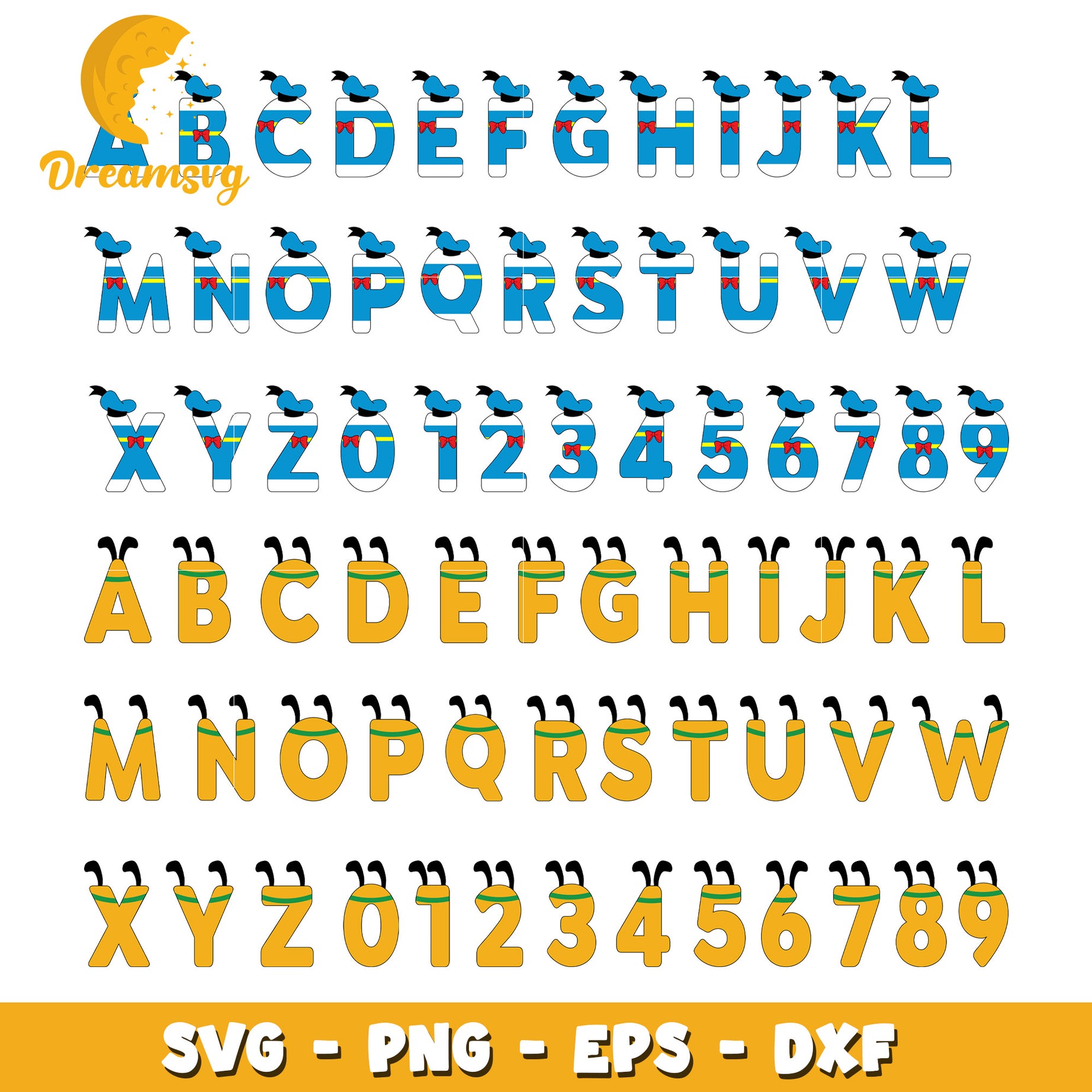 Donald duck and pluto font design bundle svg, donald duck and pluto​ svg