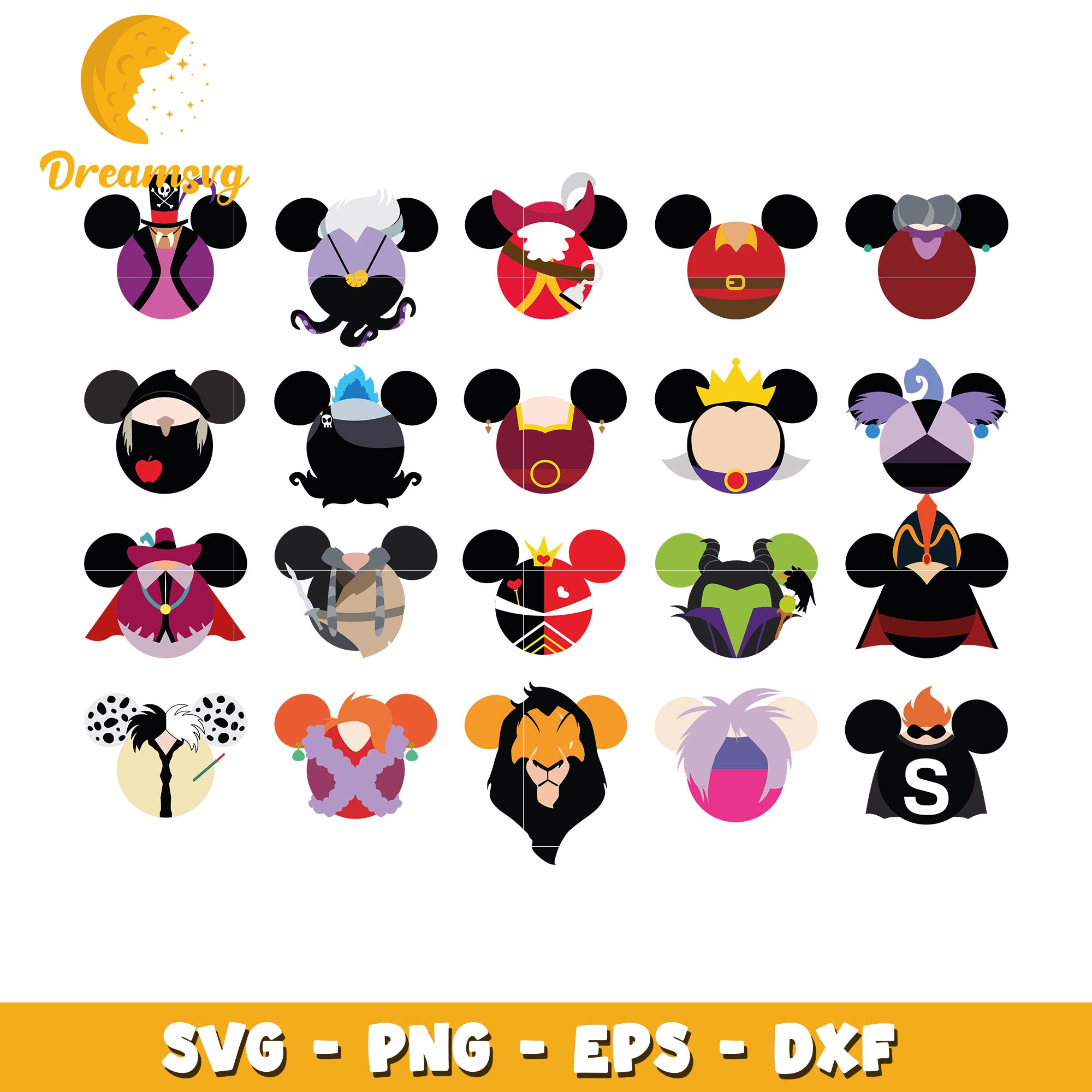 Mickey head vilains witch design bundle svg, disney villain​ svg