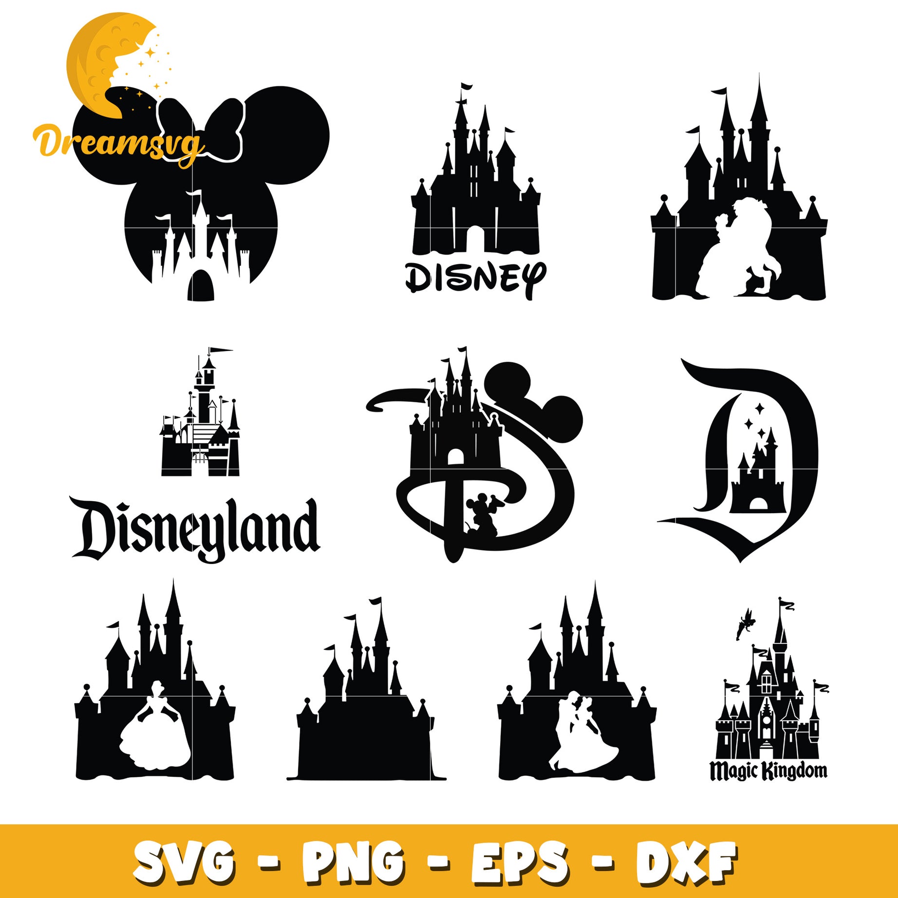 Disney castle black bundle svg, disney world castle​ svg