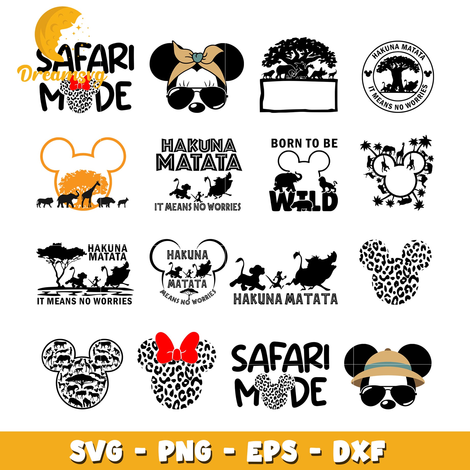 Mickey safari mode design bundle svg, hakuna matata​ svg