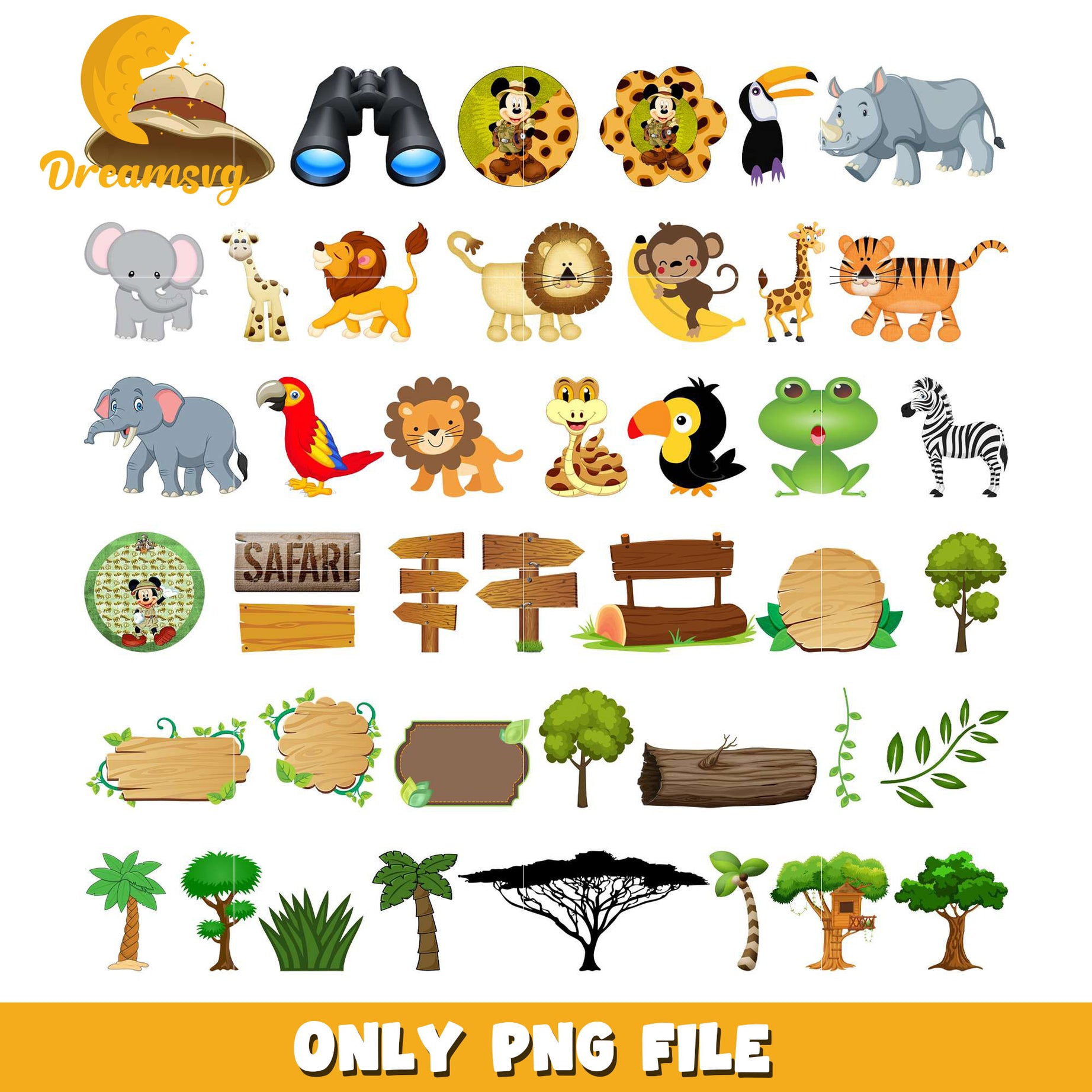 Mickey mouse safari design bundle png, disney animal kingdom​ png