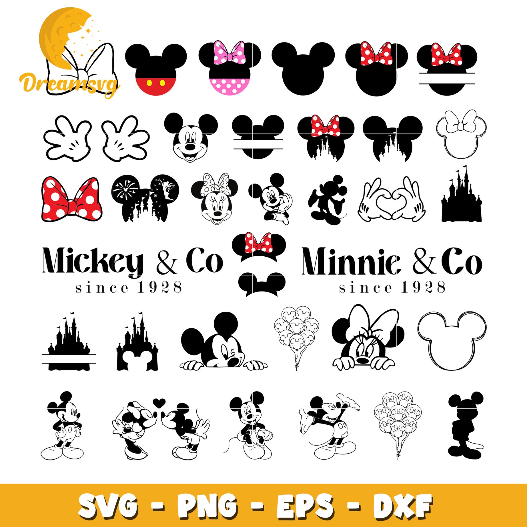 Mickey minnie mouse head black white bundle svg, mickey black and white​ svg