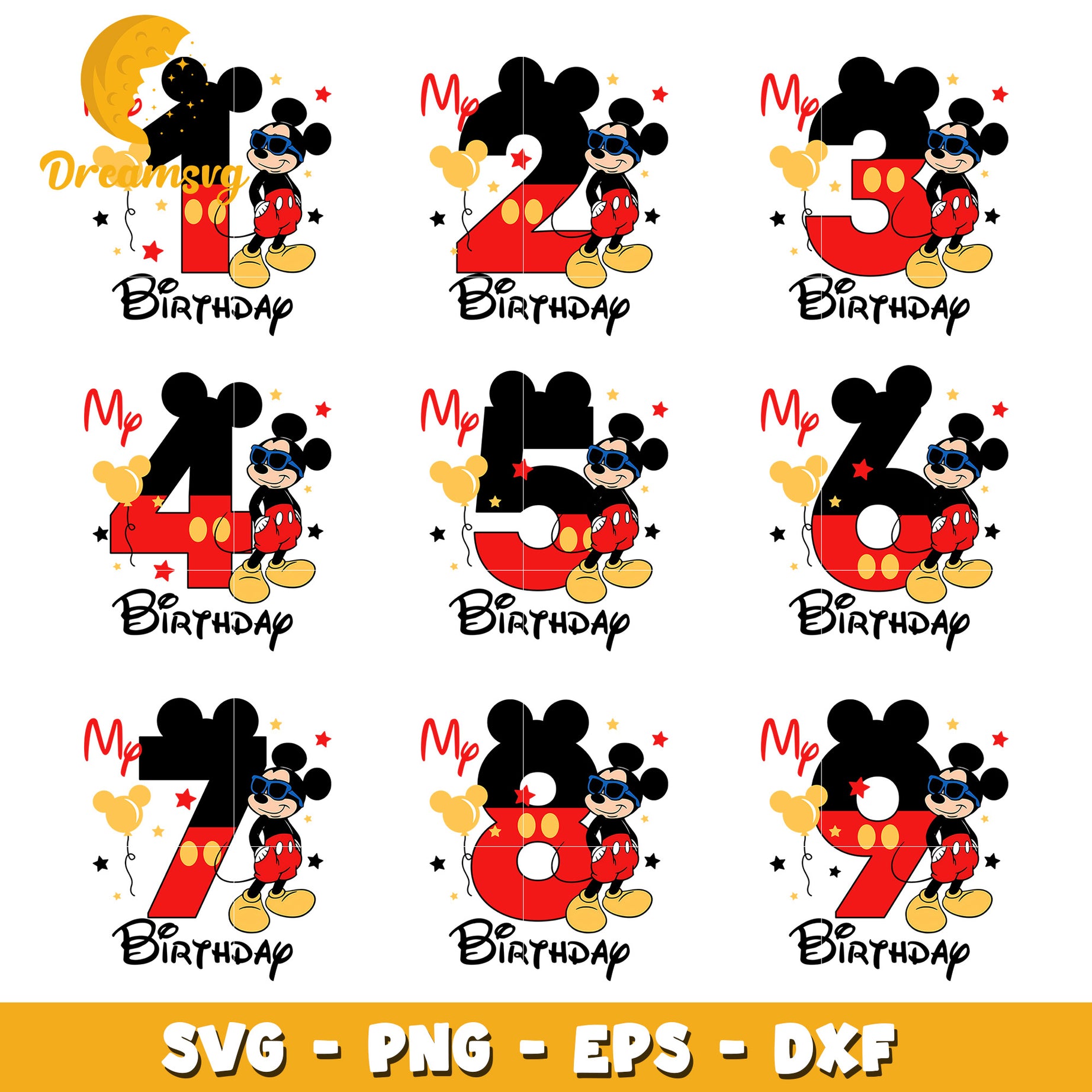 Mickey my birthday numbers bundle svg, mickey mouse birthday​ svg