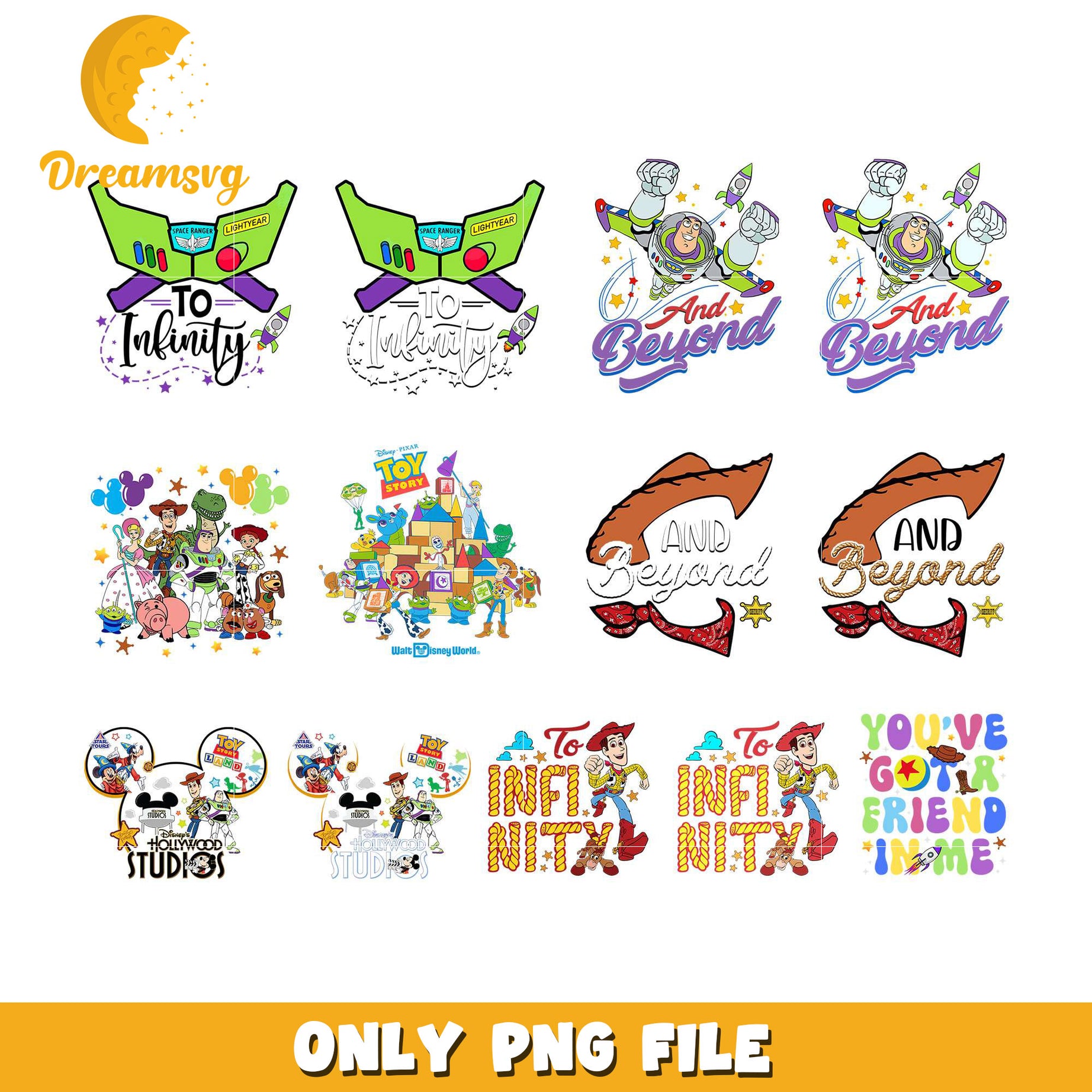 Toy story to infinity and beyond bundle design png, Toy story png