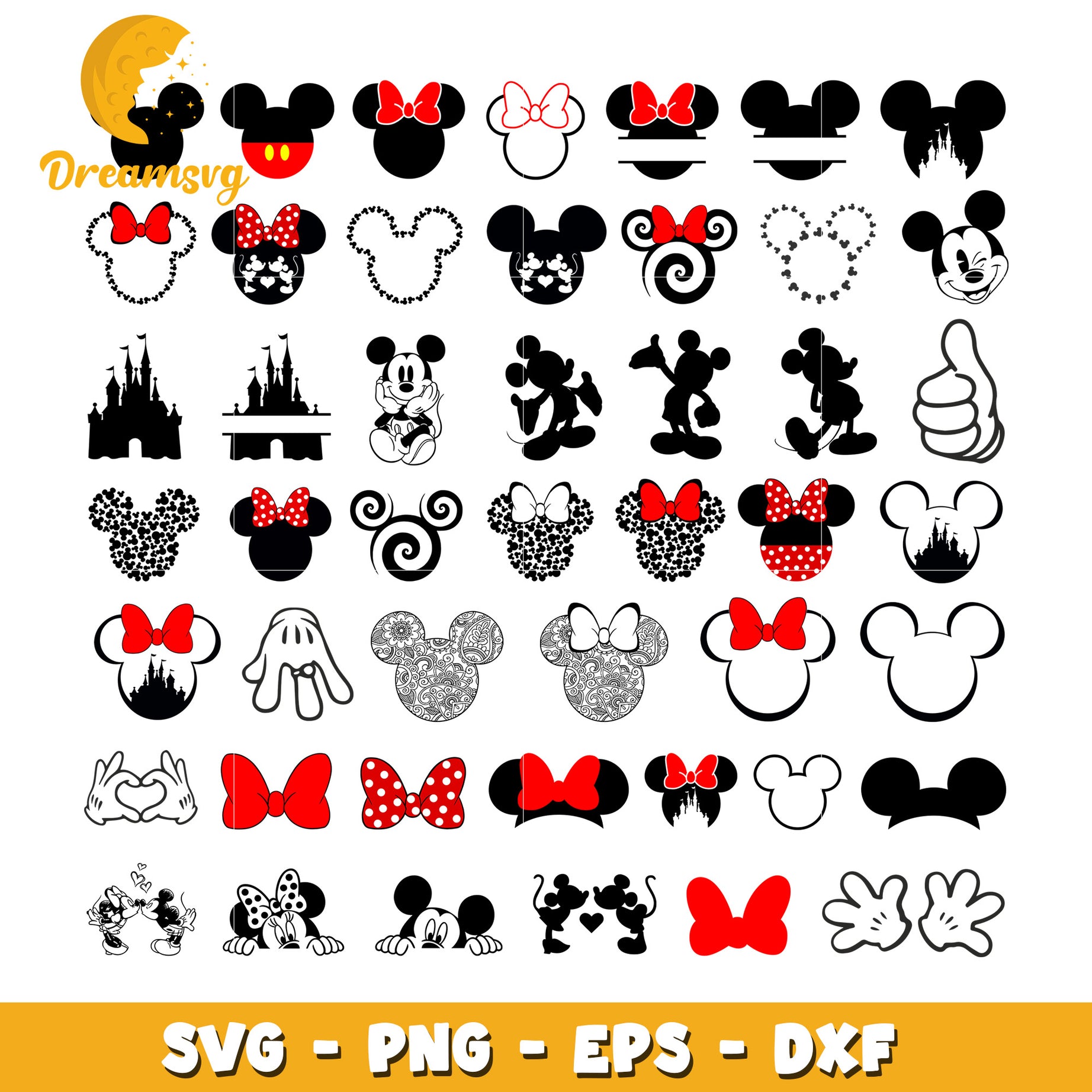 Mickey and minnie head design bundle svg, disney mickey mouse head​ svg