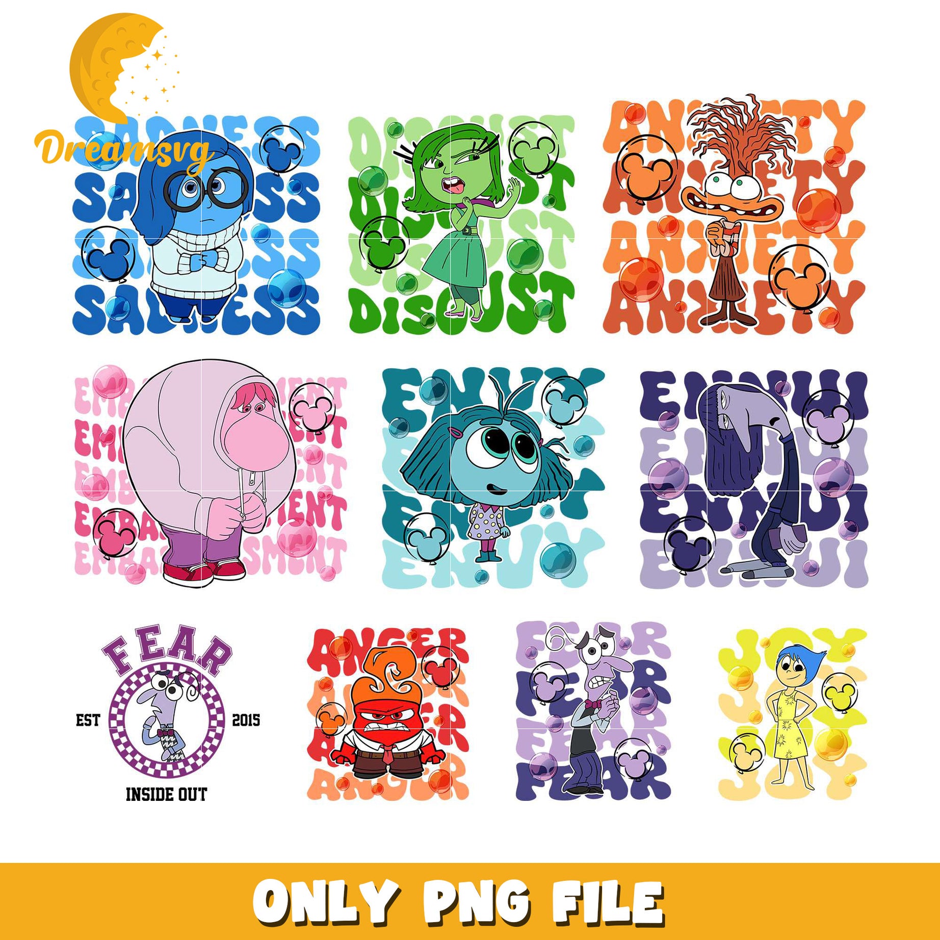 Member inside out name design bundle png, inside out characters​ png