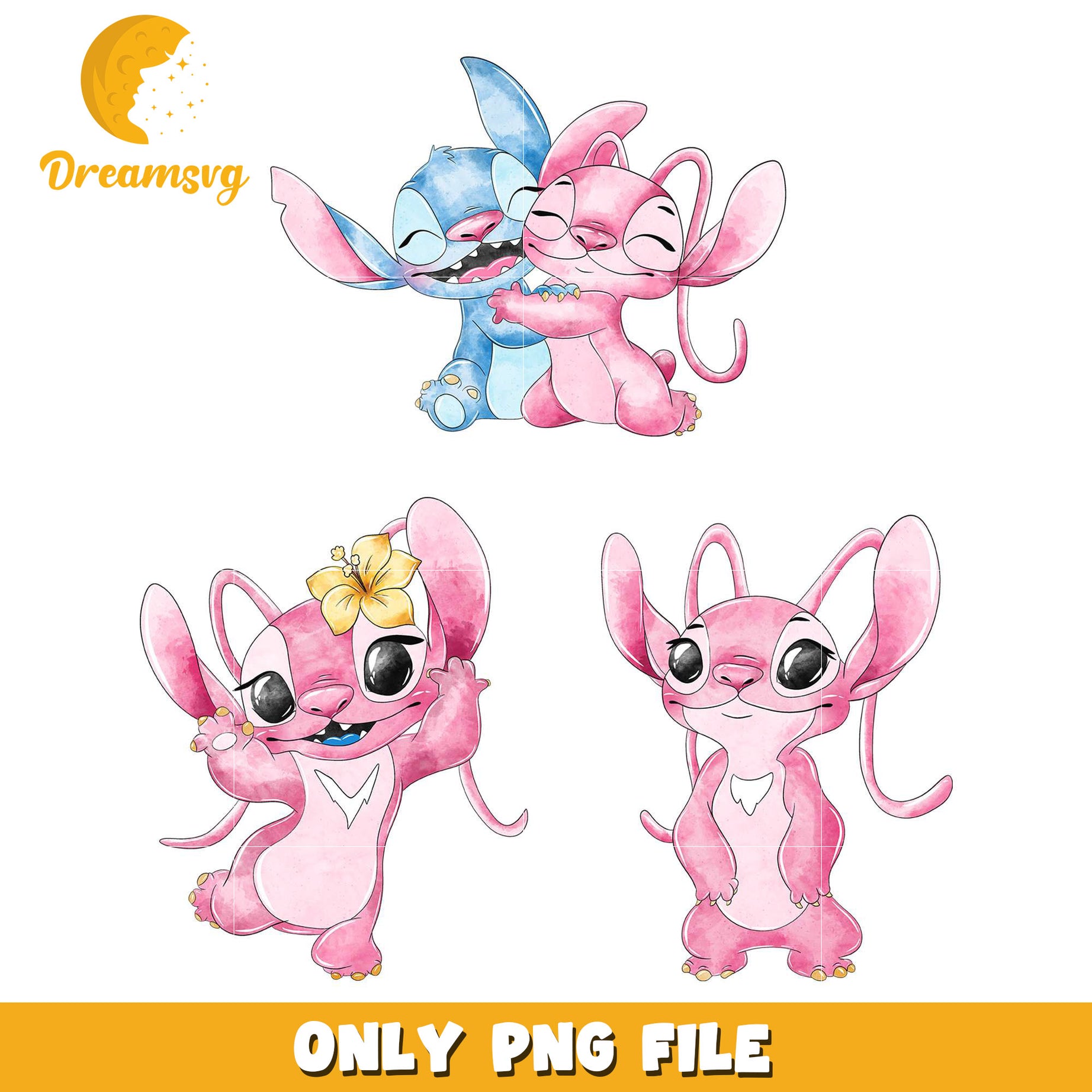 Disney stitch and angel couple bundle png, lilo and stitch angel​ png